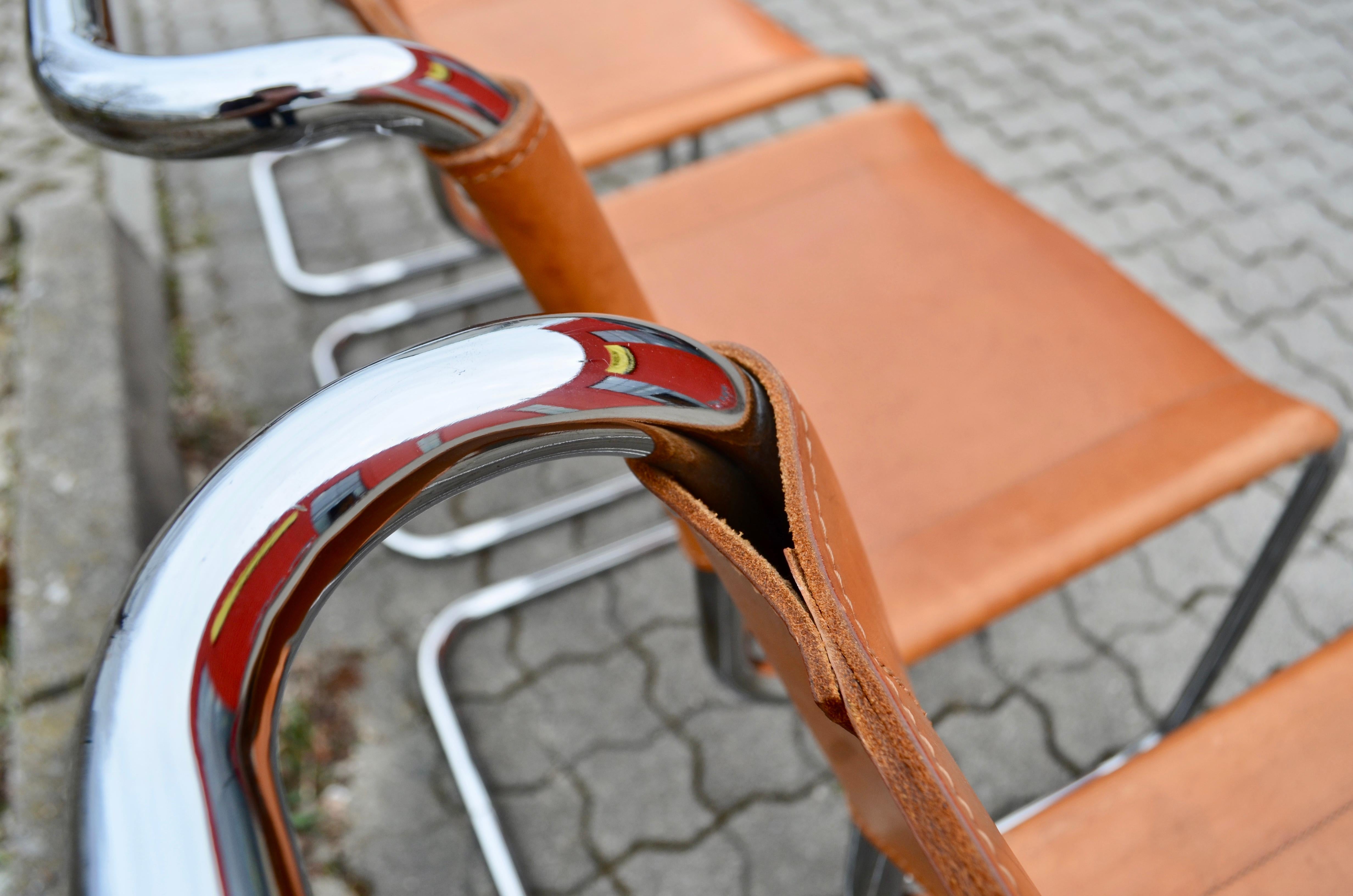 Thonet S 33 Vintage Cognac Vegetal Leather Chairs Mart Stam Cantilever Set of 4 1