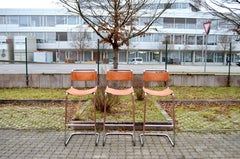 Thonet S 39 L  Cognac Vegetal Leather Bar Stool Chair Mart Stam Set of 3