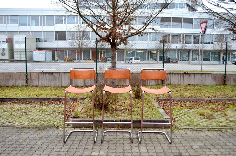 Thonet S 39 L Cognac Vegetal Leather Bar Stool Chair Mart Stam Set