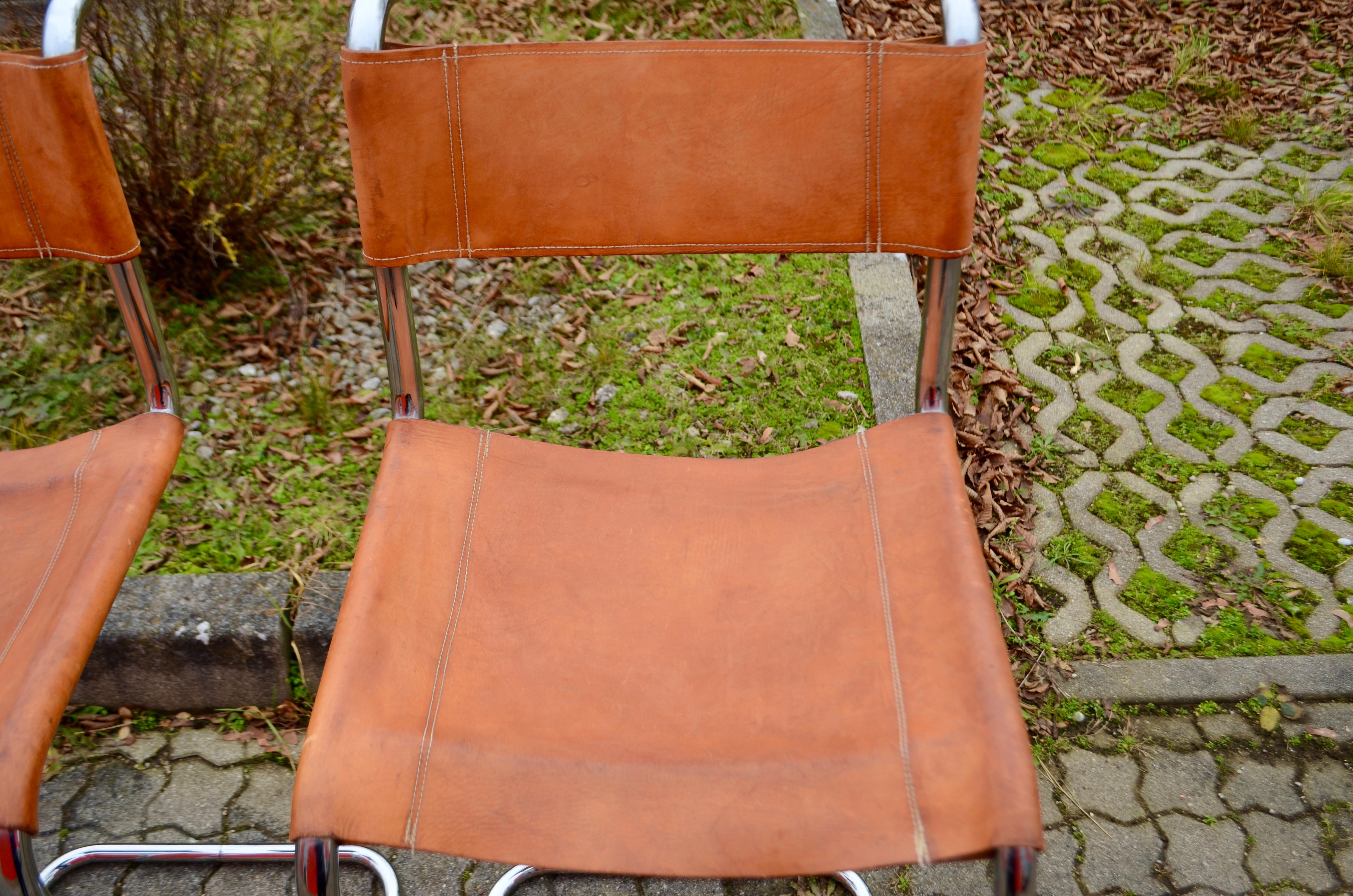 Thonet S 39 L  Silla taburete de bar de cuero vegetal coñac Mart Stam Lote de 3 en Bueno estado para la venta en Munich, Bavaria