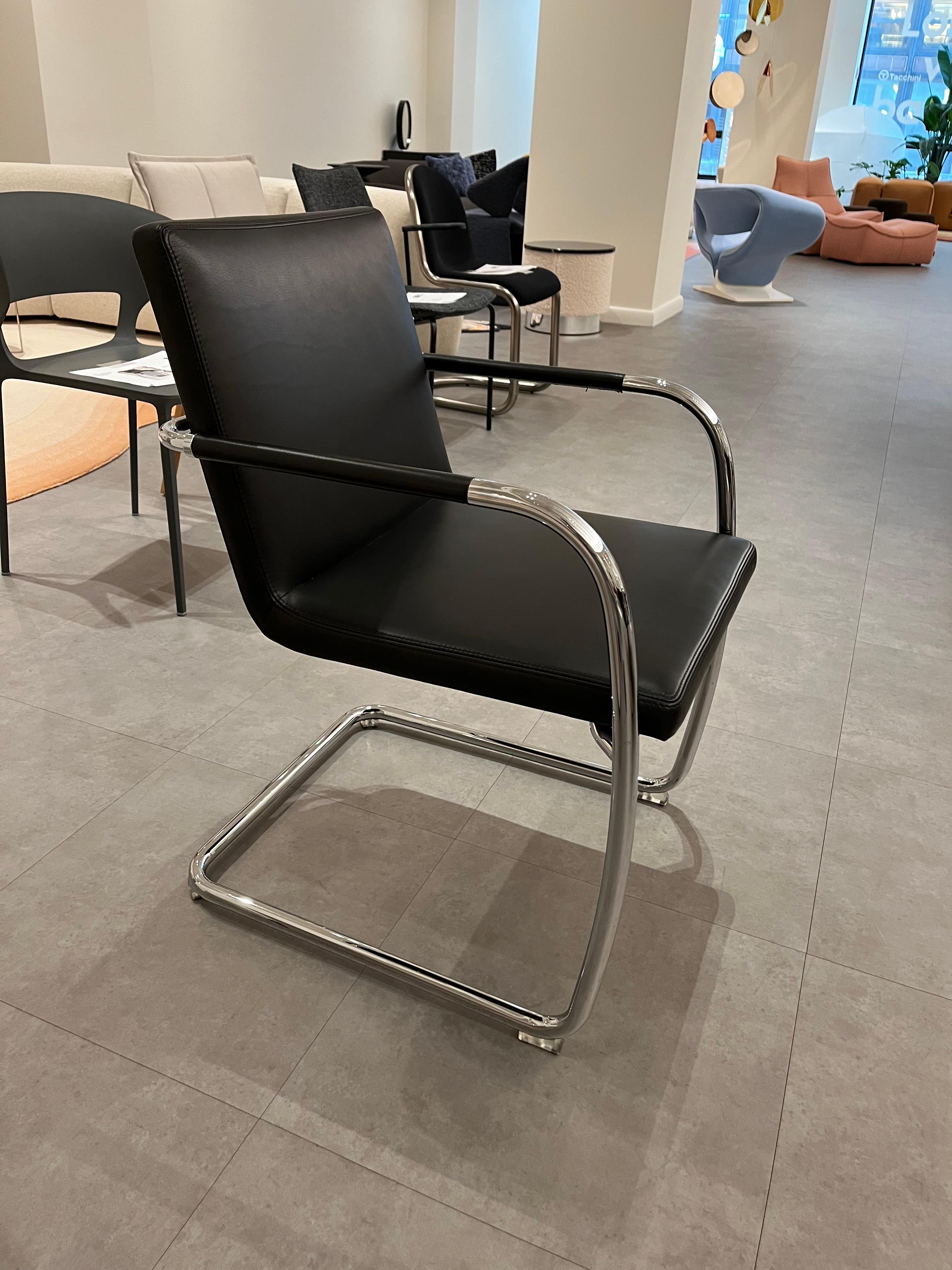 European Thonet S 60 Cantilever Black Leather Armchair by Glen Oliver Löw in STOCK For Sale