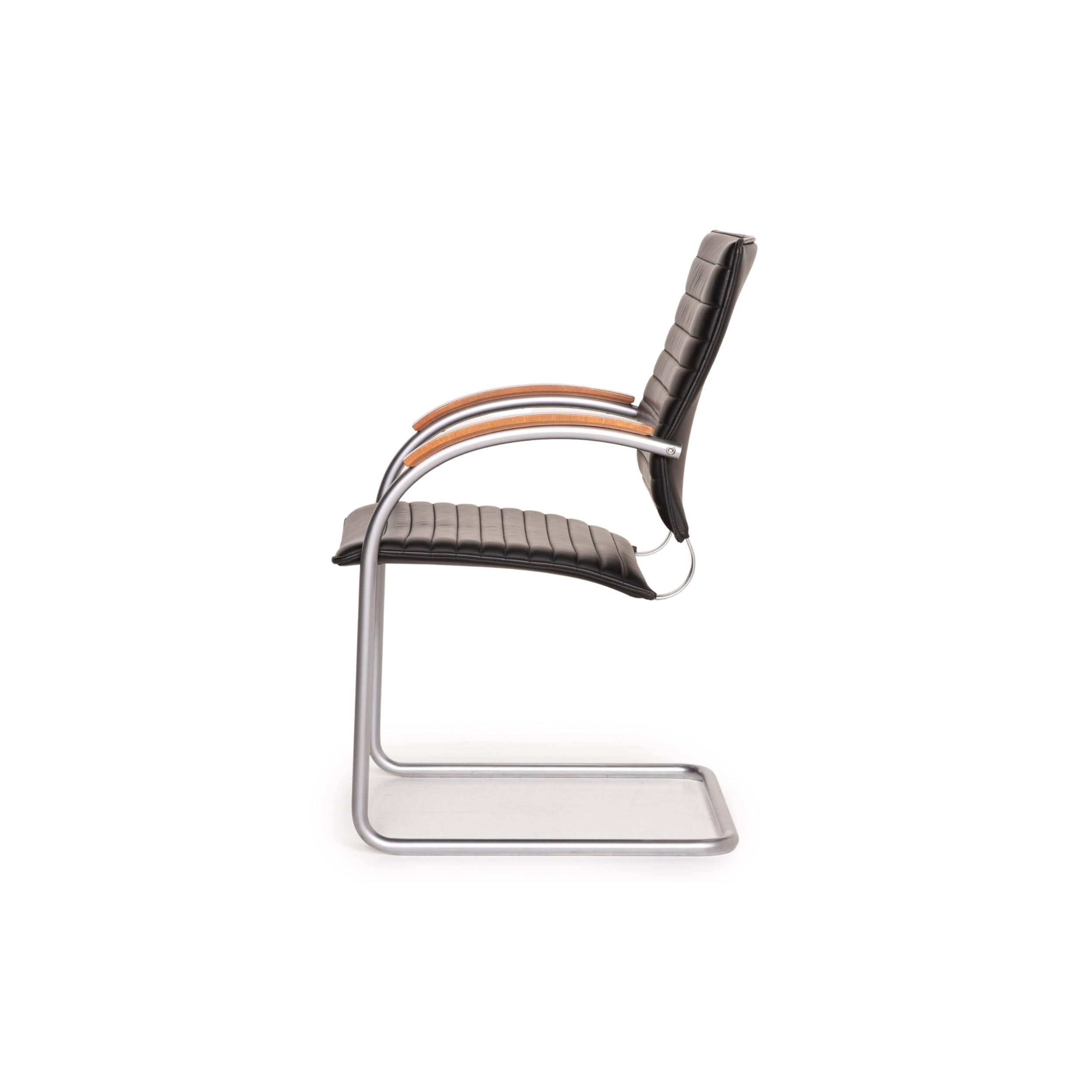 Thonet S 74 leather chair black 2x cantilever chairs For Sale 4