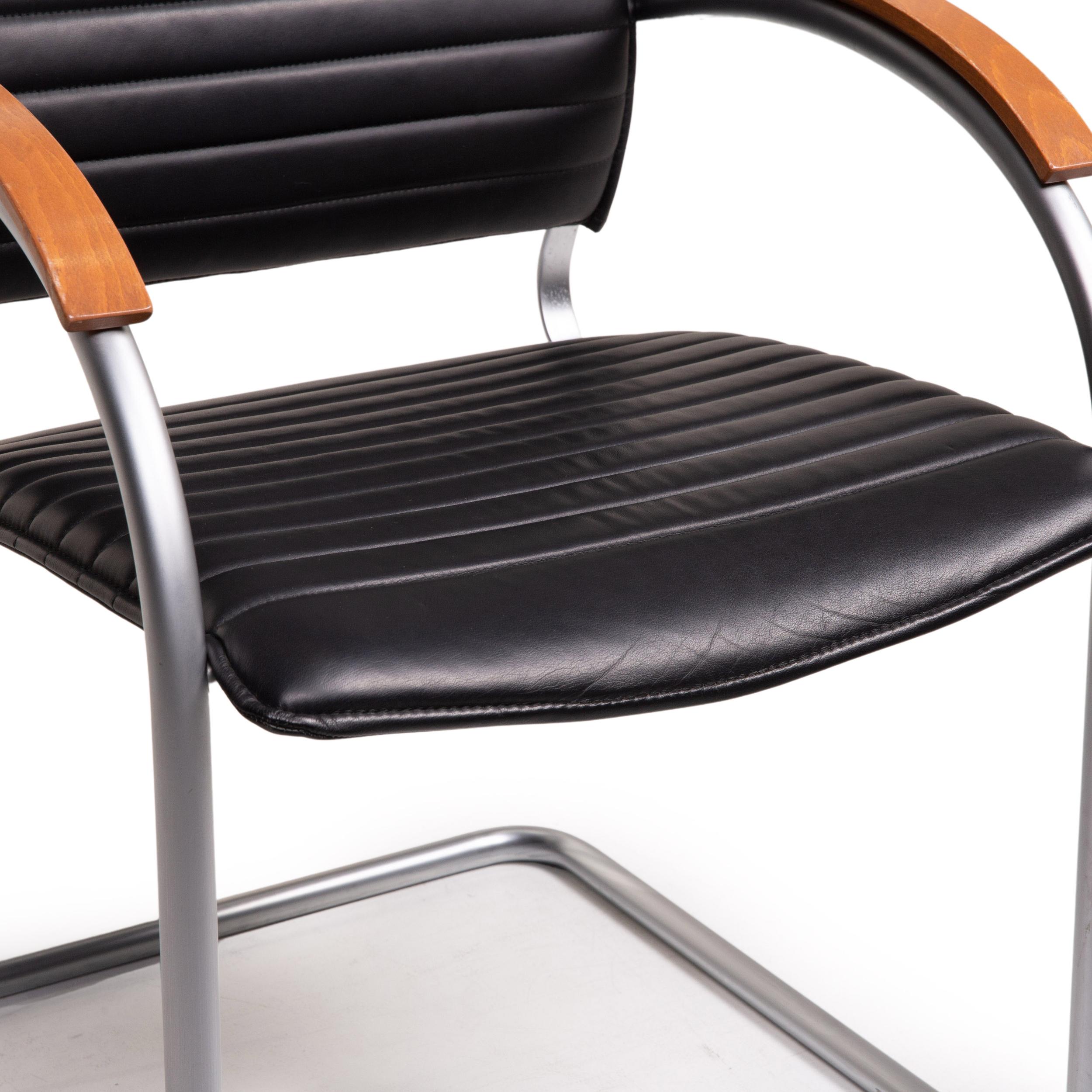 Modern Thonet S 74 leather chair black 2x cantilever chairs For Sale
