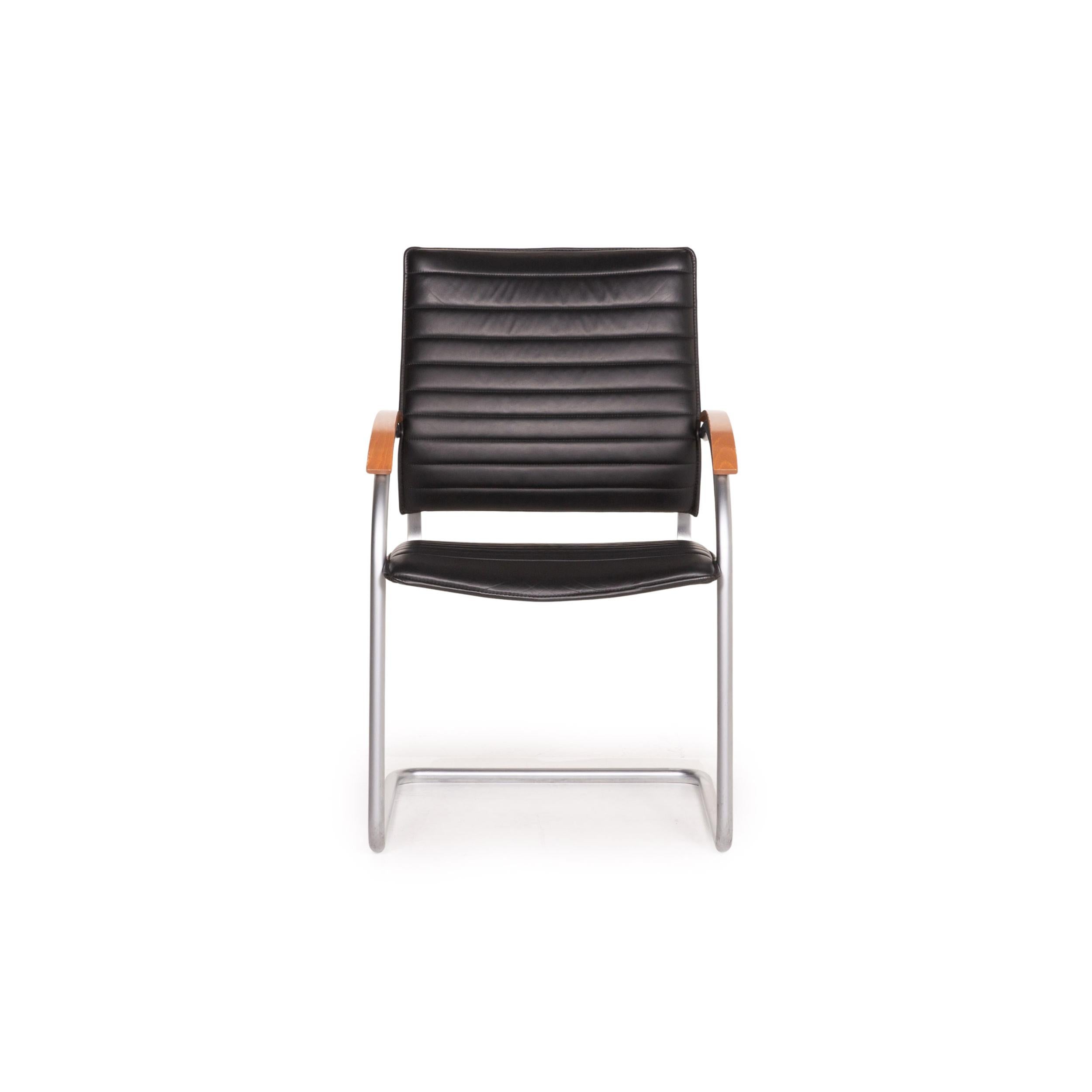 Leather Thonet S 74 leather chair black 2x cantilever chairs For Sale