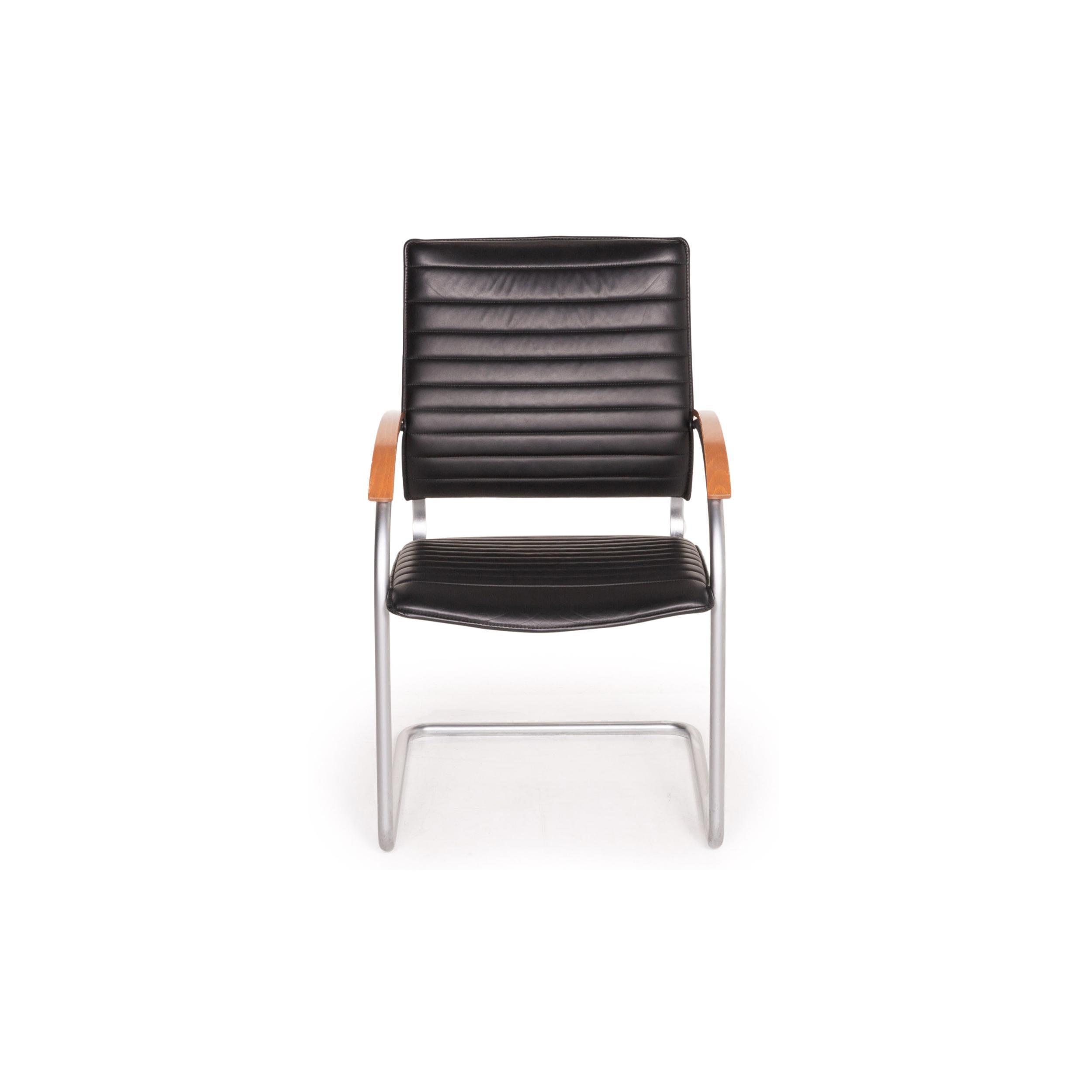 Thonet S 74 leather chair black 2x cantilever chairs For Sale 1