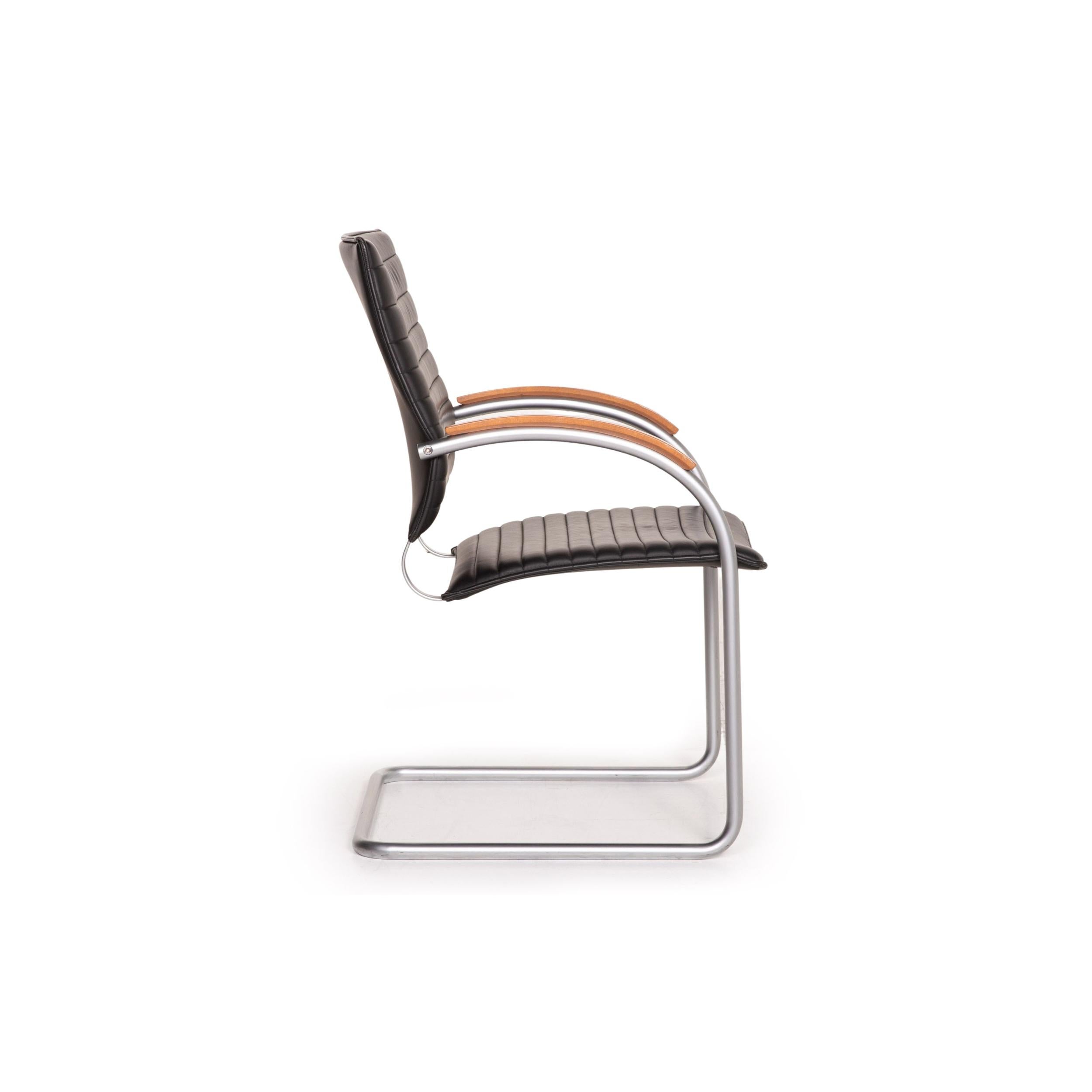 Thonet S 74 leather chair black 2x cantilever chairs For Sale 2