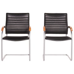Thonet S 74 leather chair black 2x cantilever chairs