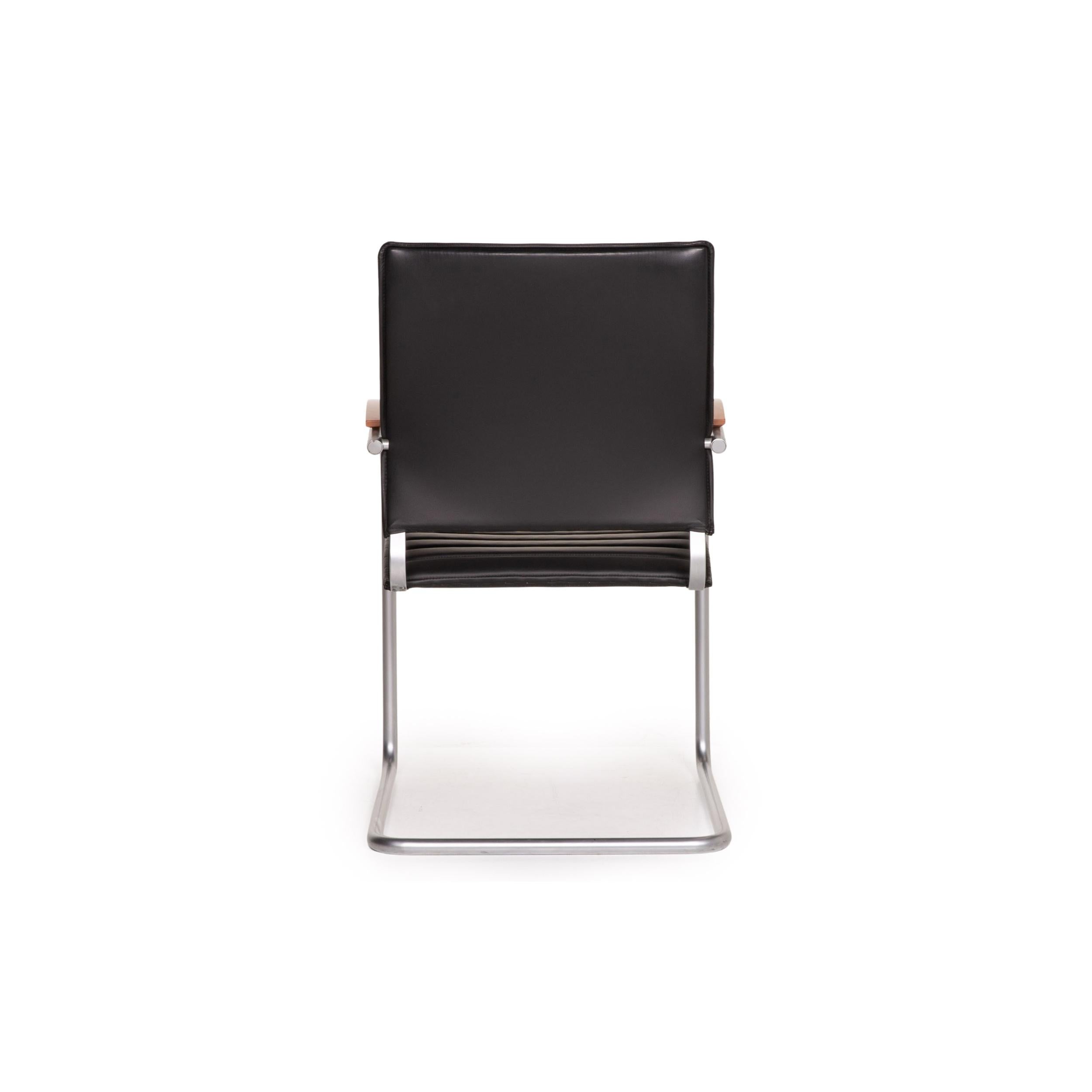 Thonet S 74 Leather Chair Black Cantilever For Sale 4