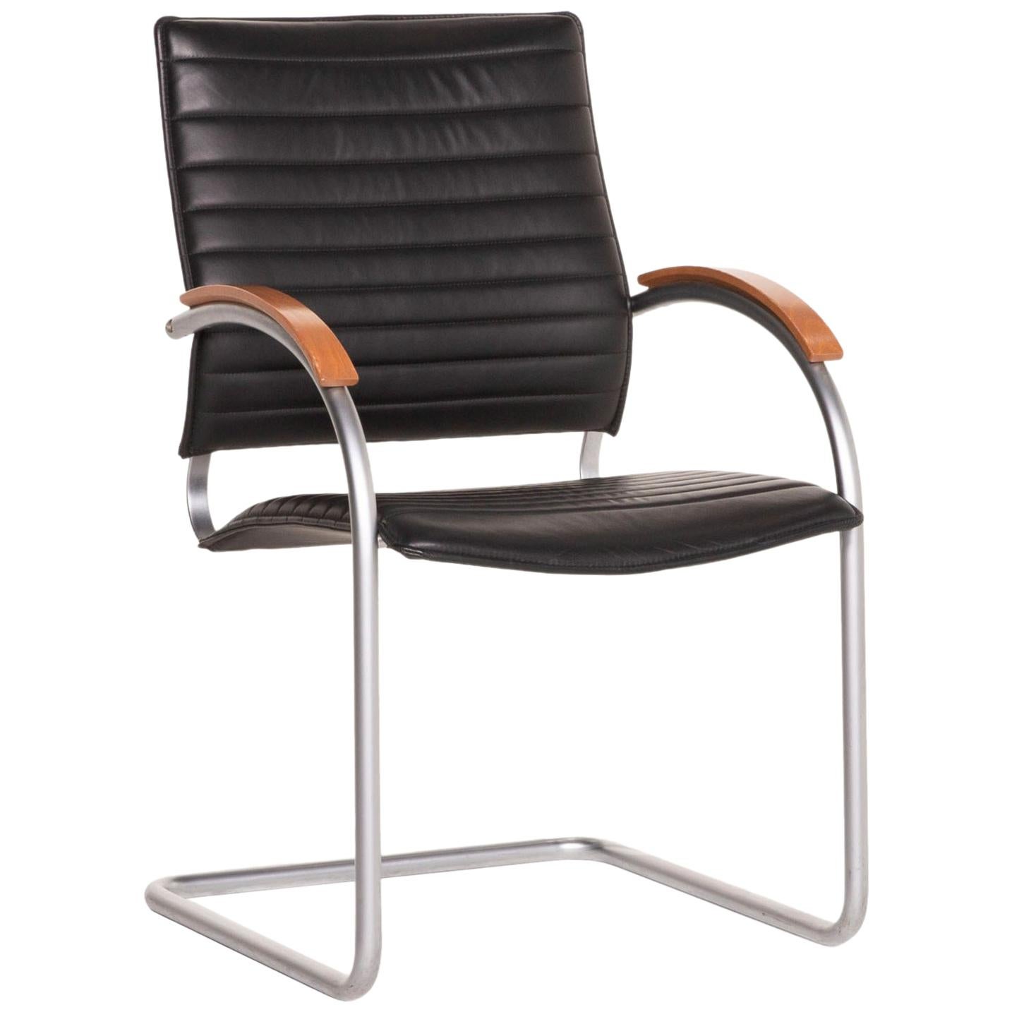 Thonet S 74 Leather Chair Black Cantilever For Sale