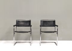 Thonet S34 Cantilever chairs by Mart Stam in black leather and chrome – Germany