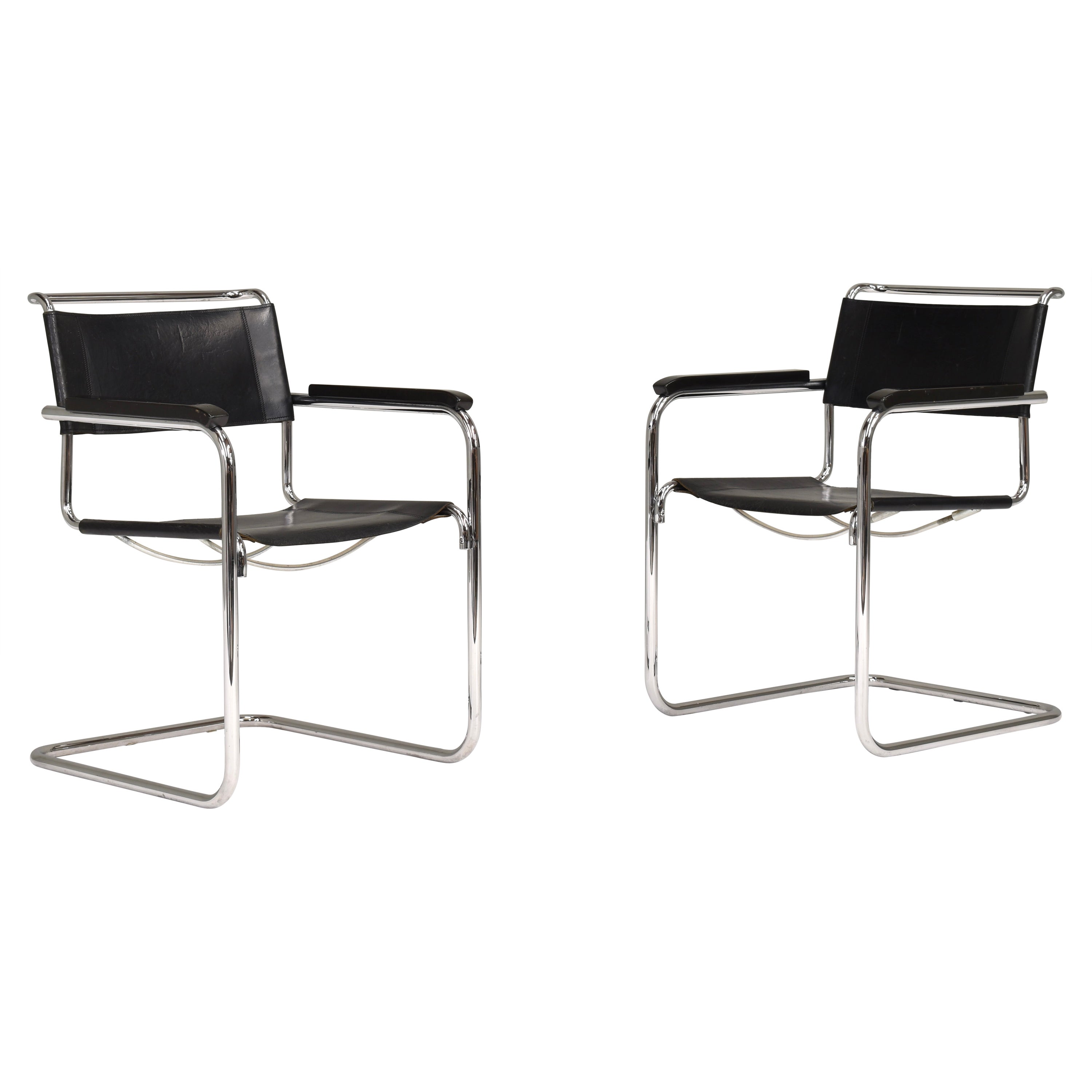 Sedie Thonet S34 Cantilever di Mart Stam in pelle nera e cromo - Germania