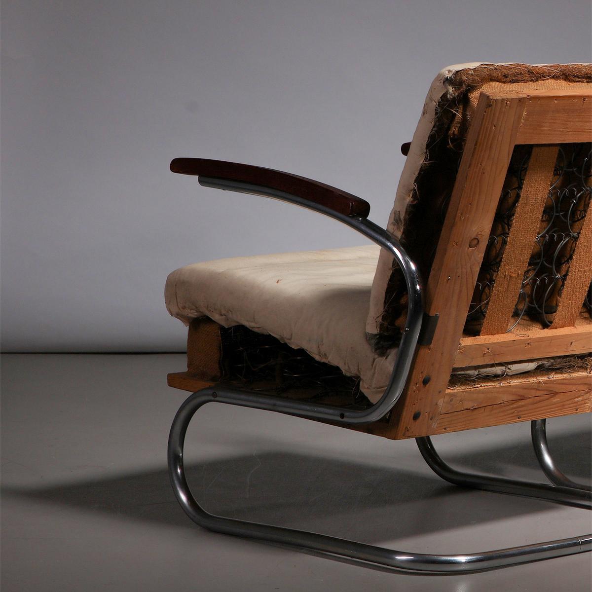 Freitragender Bauhaus-Sessel „S411“ aus Chromrohr mit röhrenförmigem Thonet, 1930er Jahre (Deutsch) im Angebot