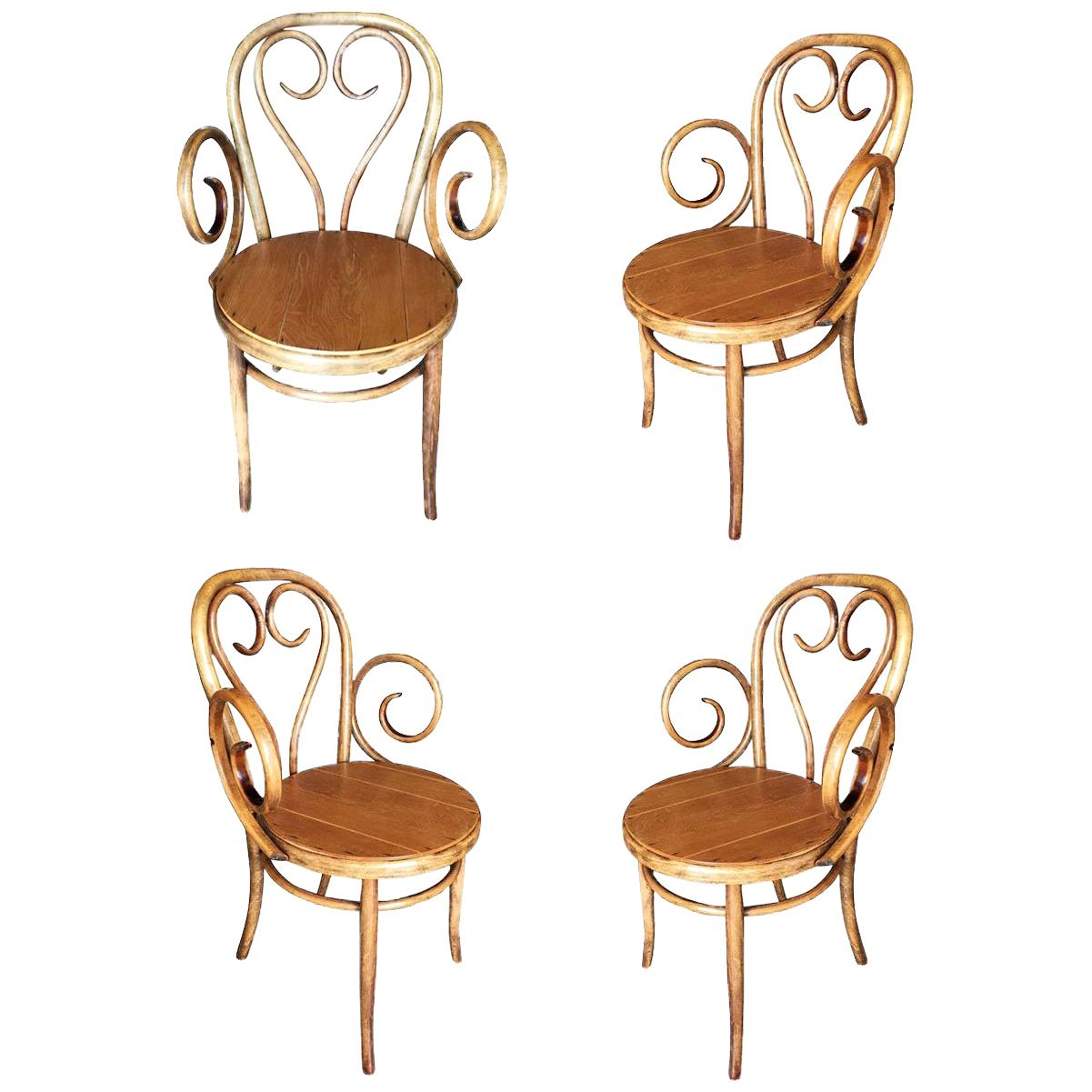 Thonet Scrolling Bentwood Armchair, Set of Four