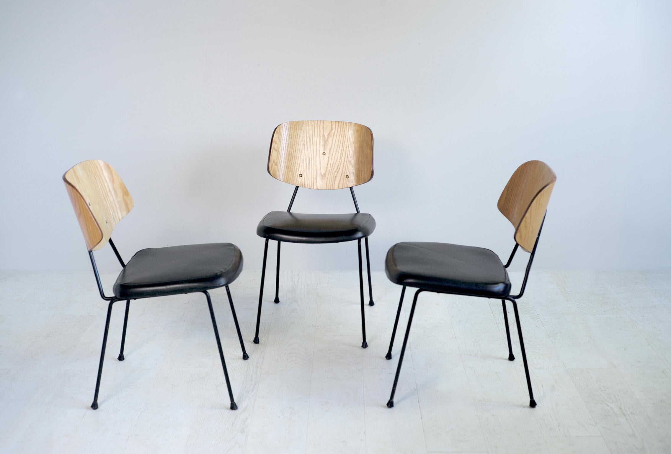 Thonet, Set of 3 Chairs, France, 1950 For Sale 2