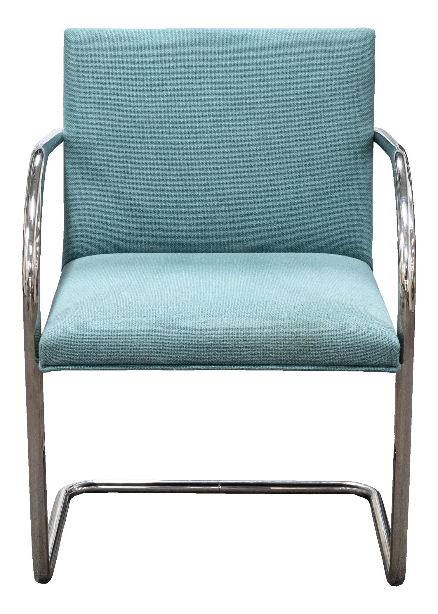 Thonet Set of 4 Tubular Steel Cantilever Modern Chairs Teal Upholstery Seating 6