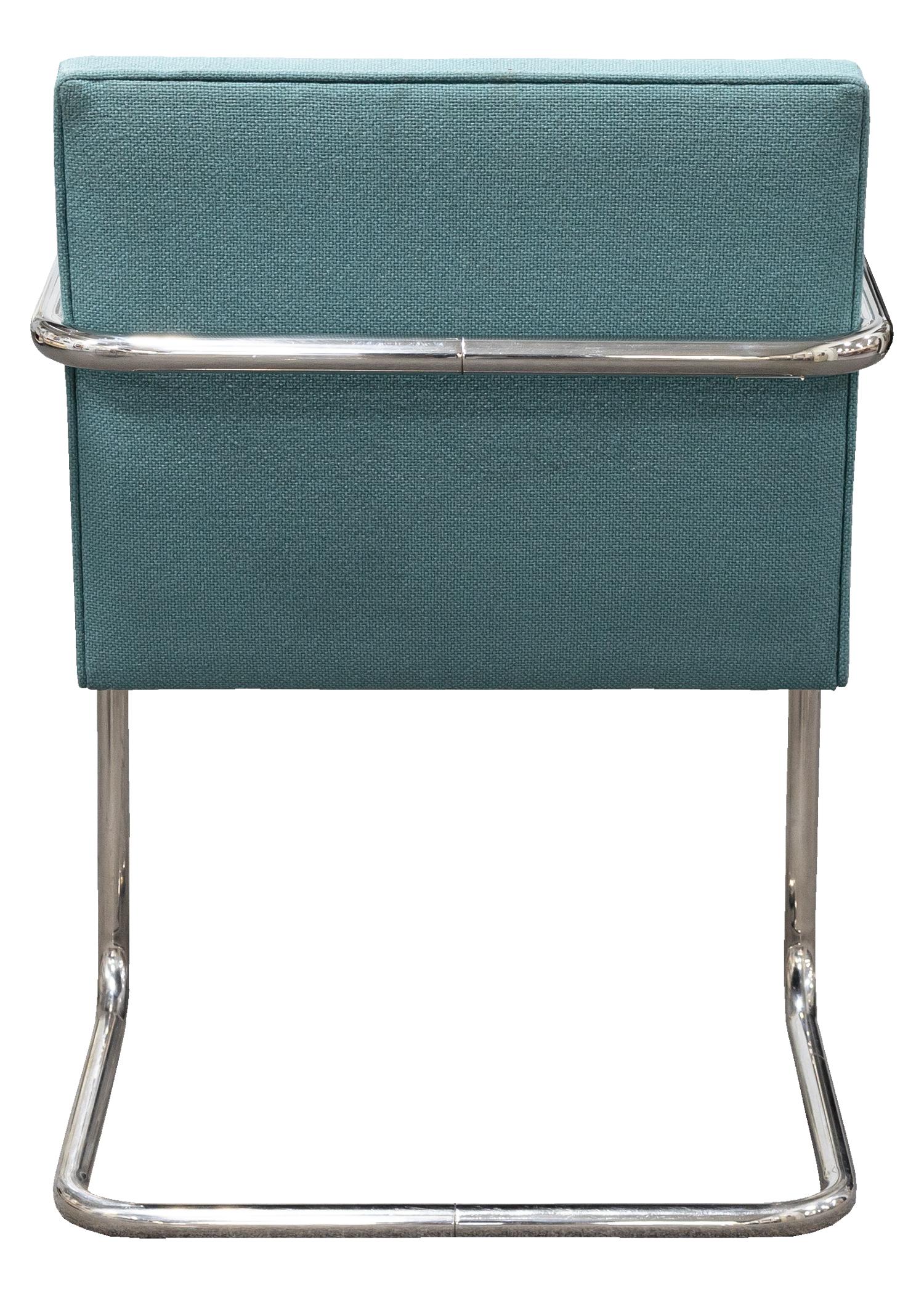 Thonet Set of 4 Tubular Steel Cantilever Modern Chairs Teal Upholstery Seating In Good Condition In Keego Harbor, MI