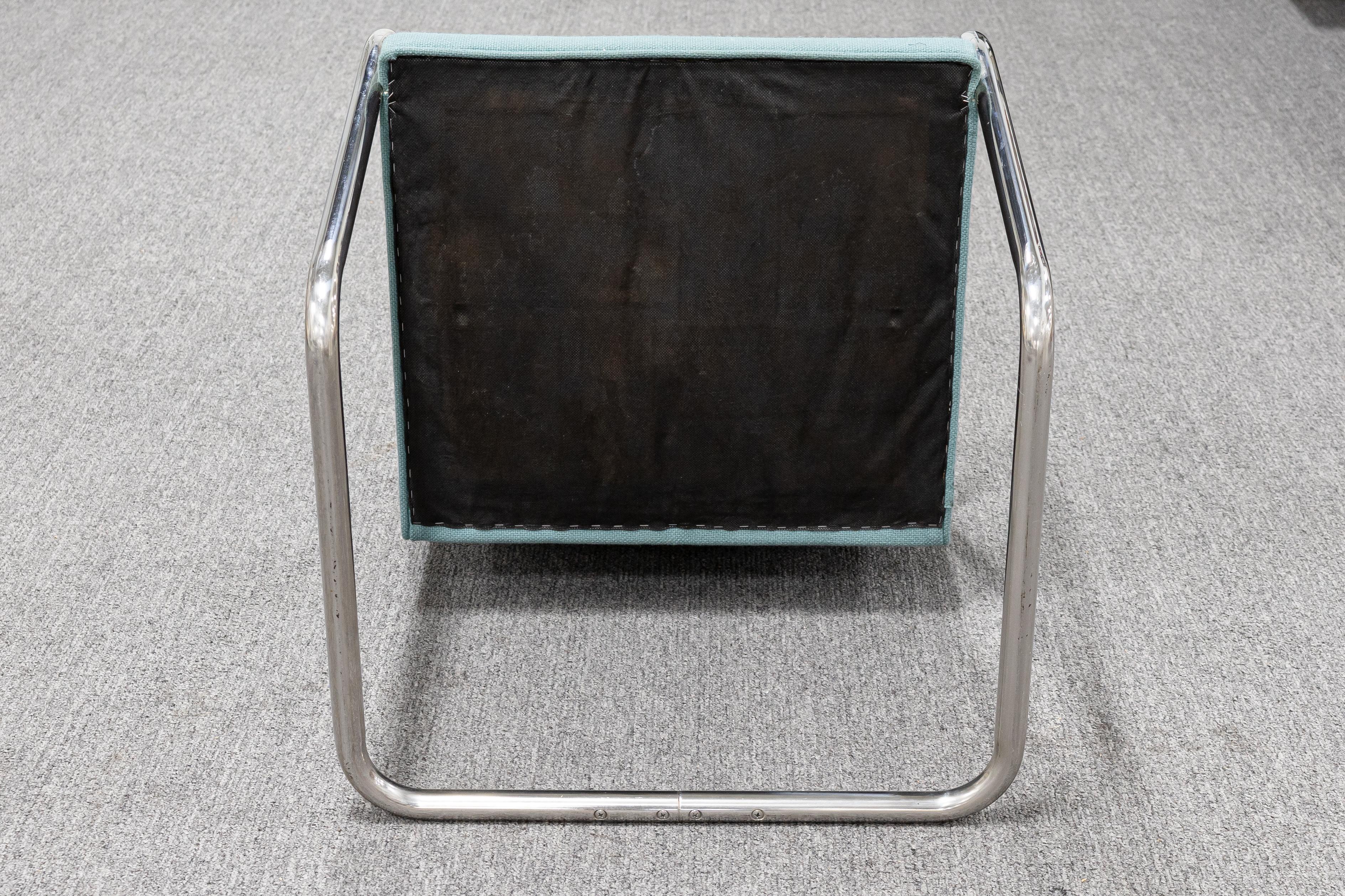 20th Century Thonet Set of 4 Tubular Steel Cantilever Modern Chairs Teal Upholstery Seating