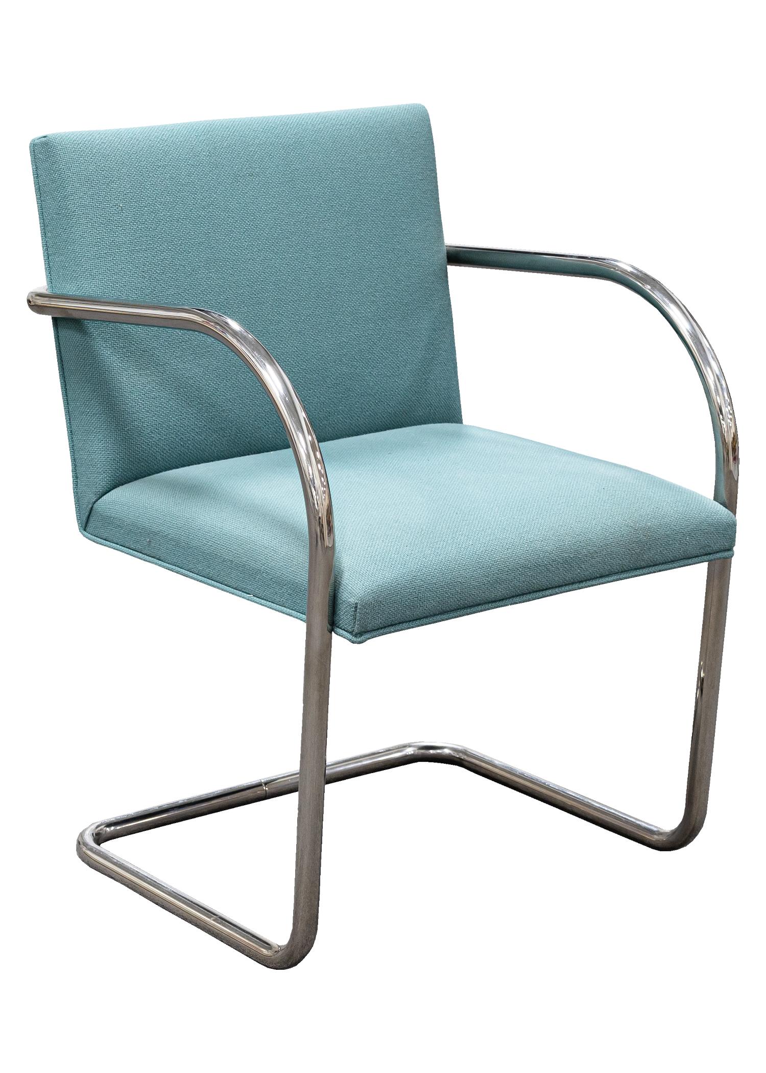 Thonet Set of 4 Tubular Steel Cantilever Modern Chairs Teal Upholstery Seating 5