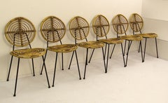 Thonet Set of 6 Rattan Chairs CM166 on Black Metal Base, 1950s France
