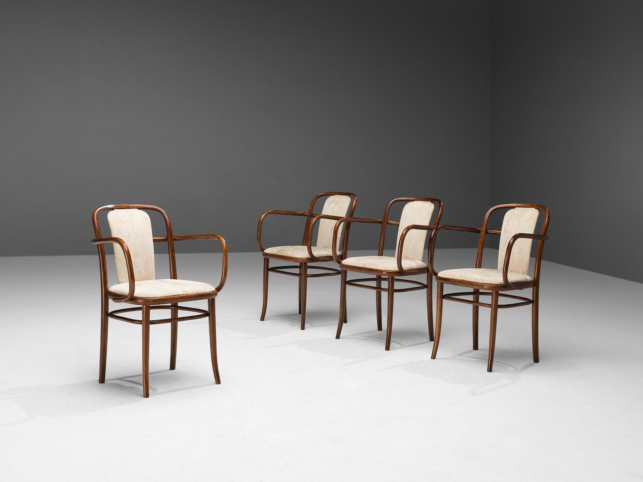 Czech TON Set of Four Bentwood Armchairs in Light Upholstery