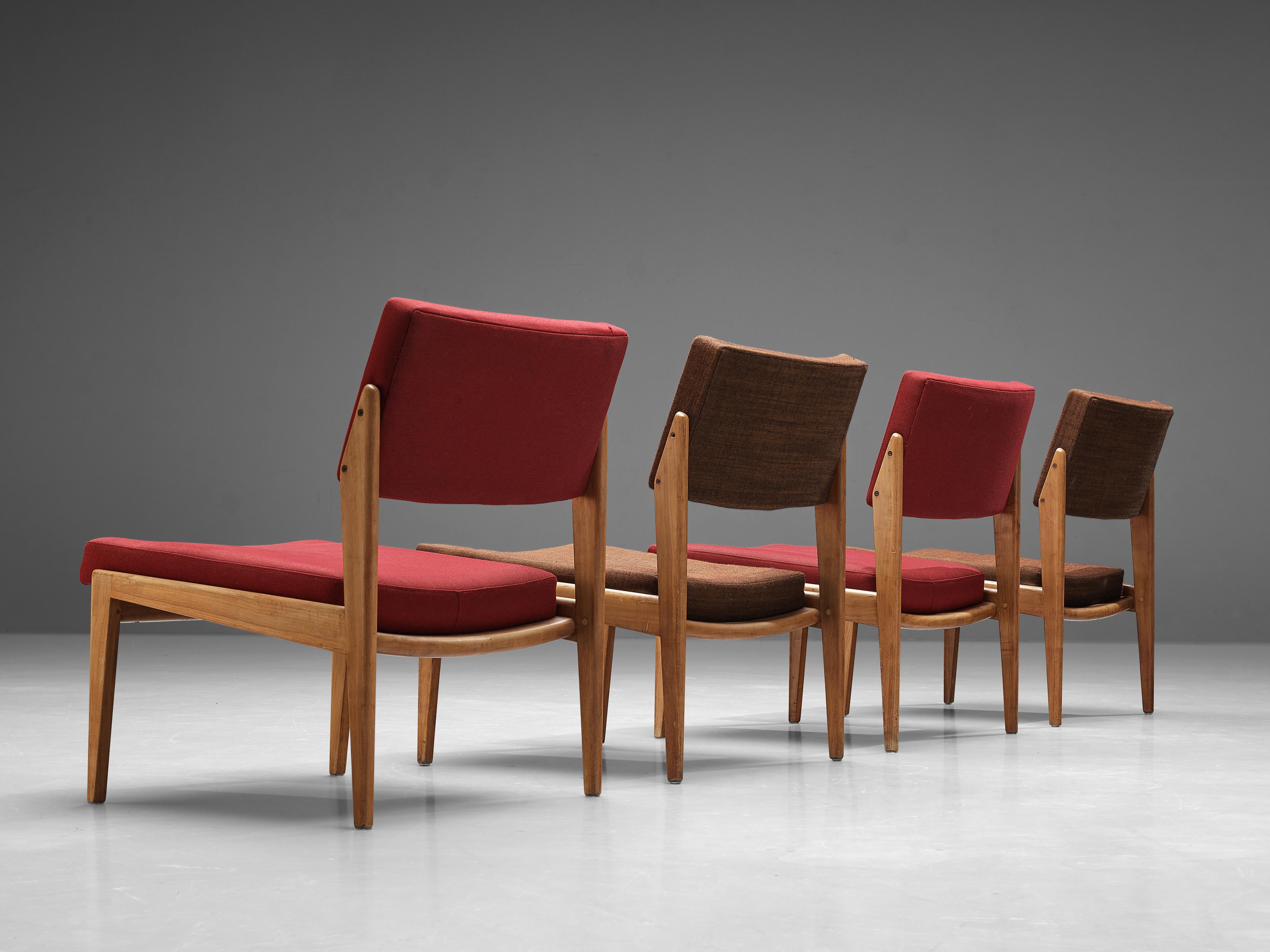 German Thonet Set of Four Chairs in Cherry and Brown Red Upholstery For Sale