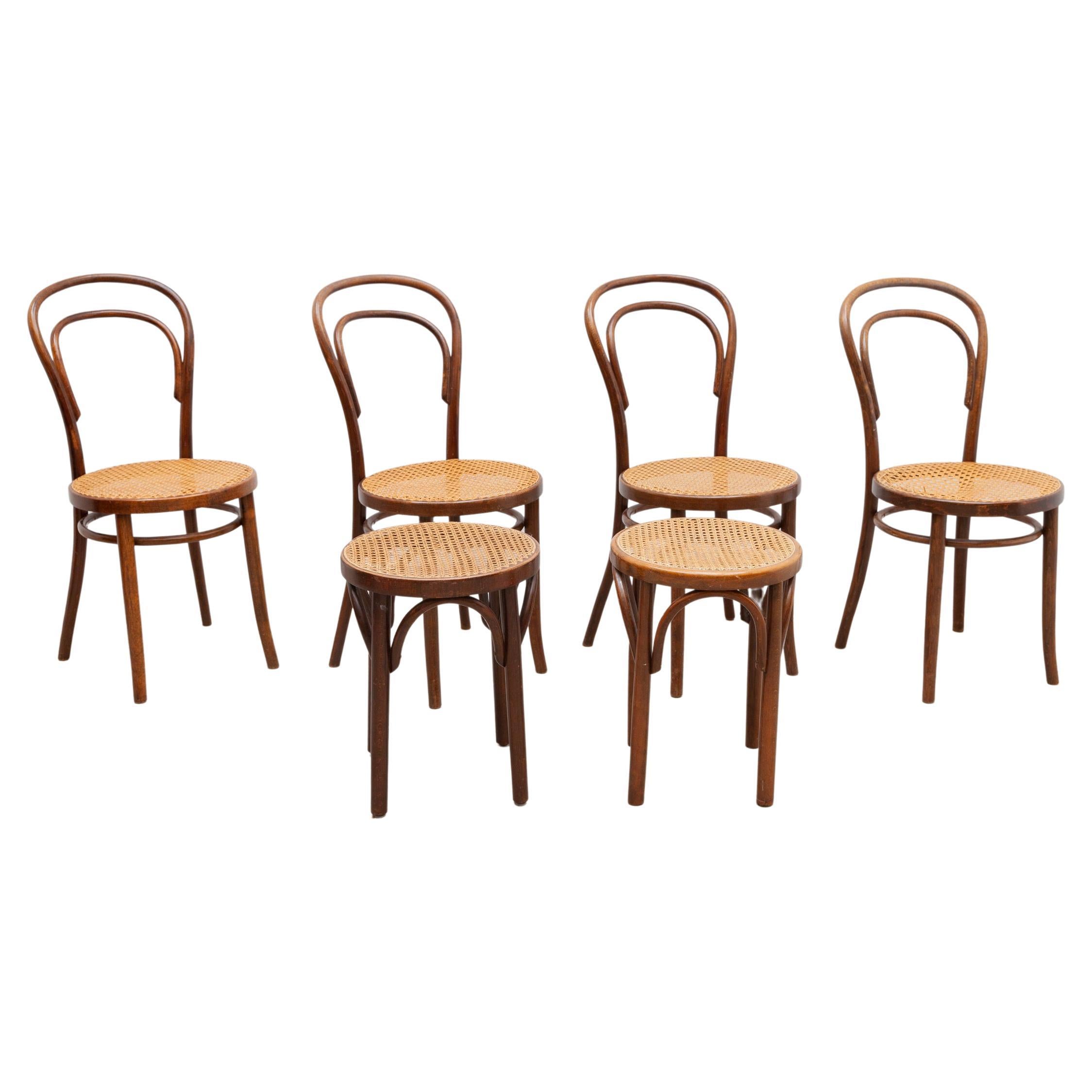 Thonet Set of Four No.14 Chairs and Two Stools, 1930s, Austria