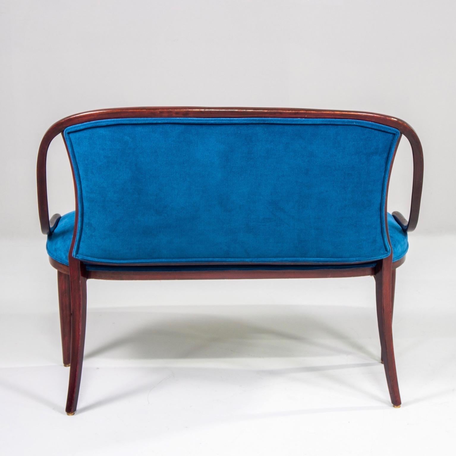 Thonet Settee with New Teal Blue Velvet Upholstery 4