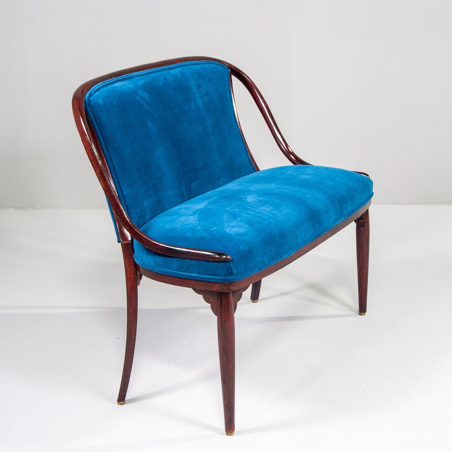Jugendstil Thonet Settee with New Teal Blue Velvet Upholstery