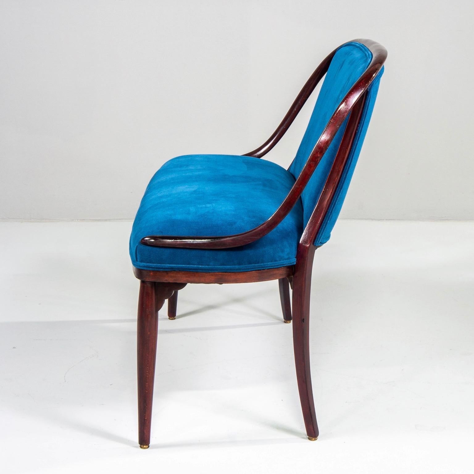 20th Century Thonet Settee with New Teal Blue Velvet Upholstery