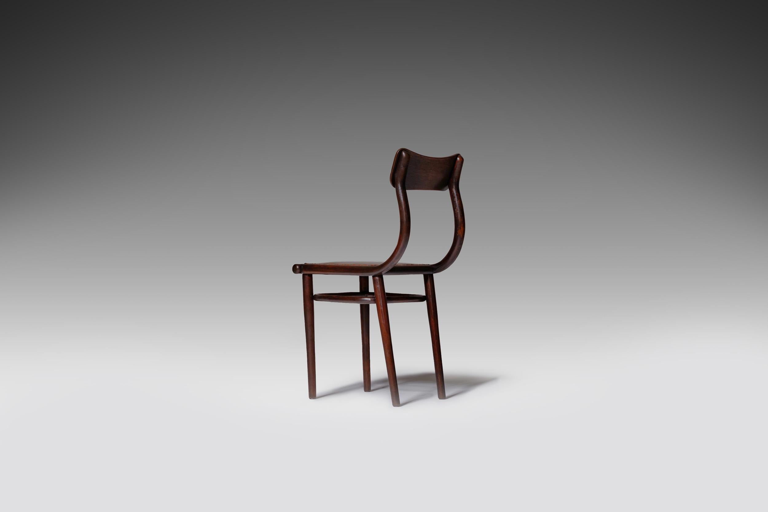 Mid-Century Modern Thonet Side Chair with Cognac Leather Seat, Early 1900