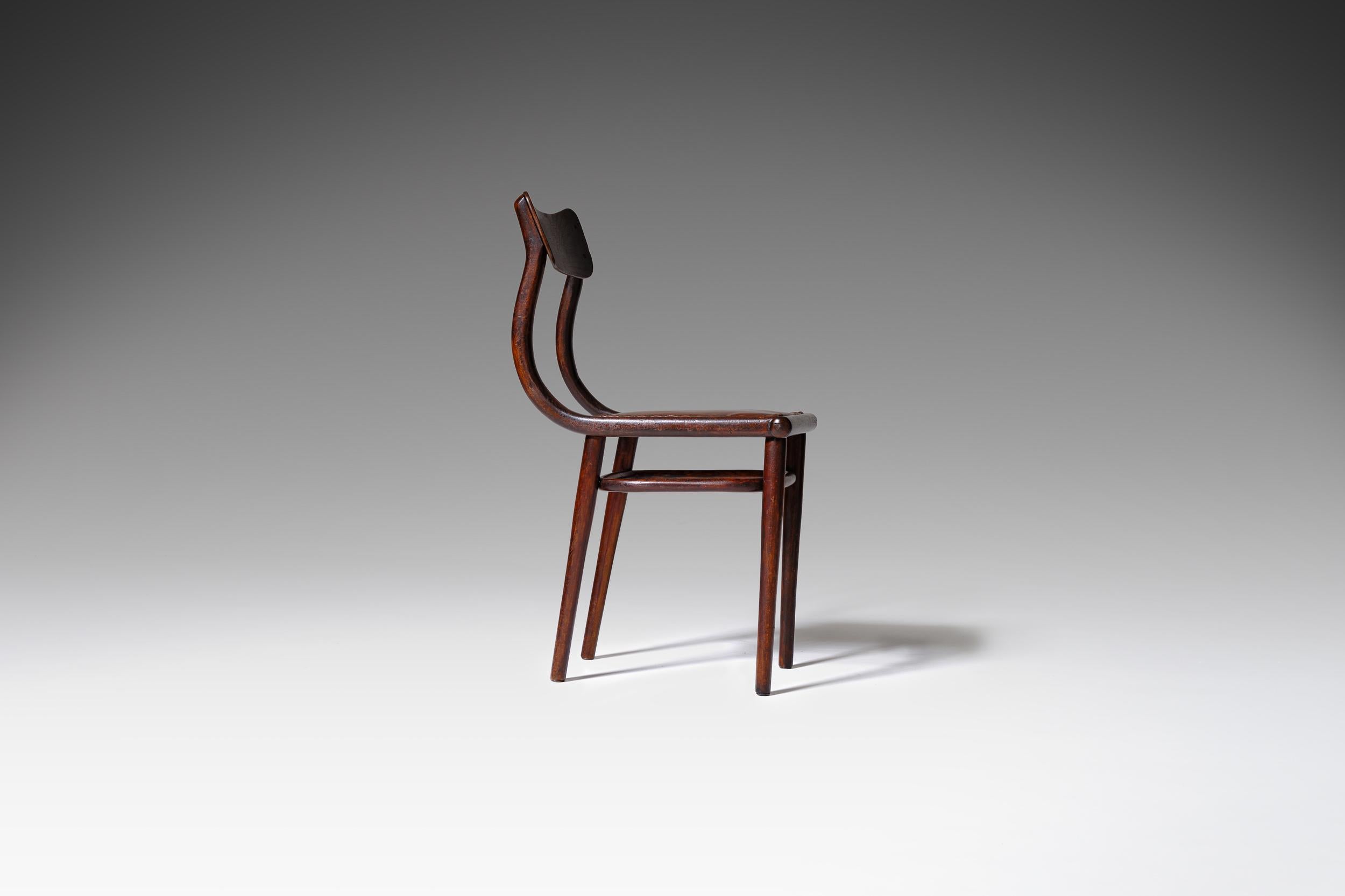 German Thonet Side Chair with Cognac Leather Seat, Early 1900