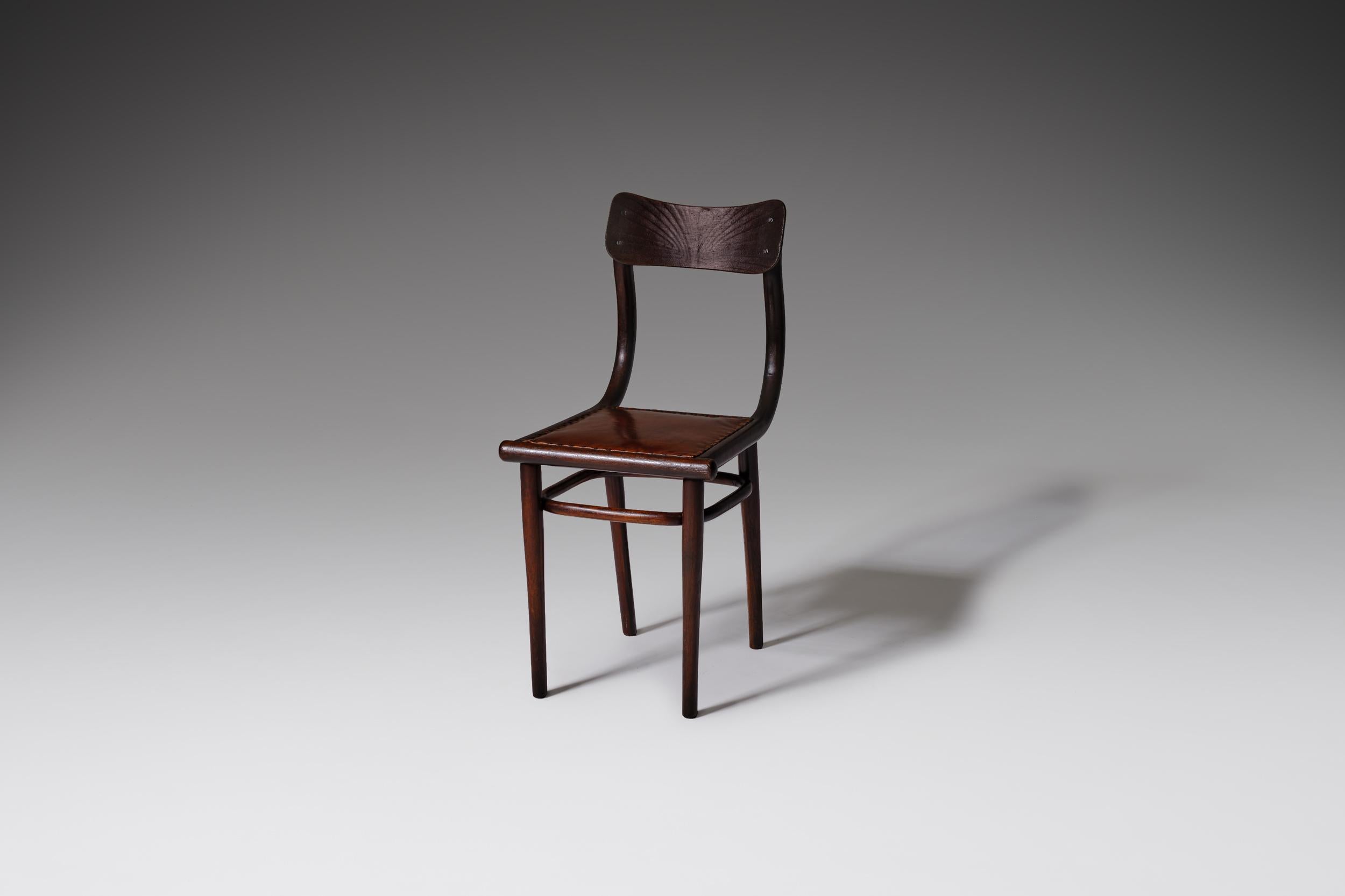 Thonet Side Chair with Cognac Leather Seat, Early 1900 In Good Condition In Rotterdam, NL