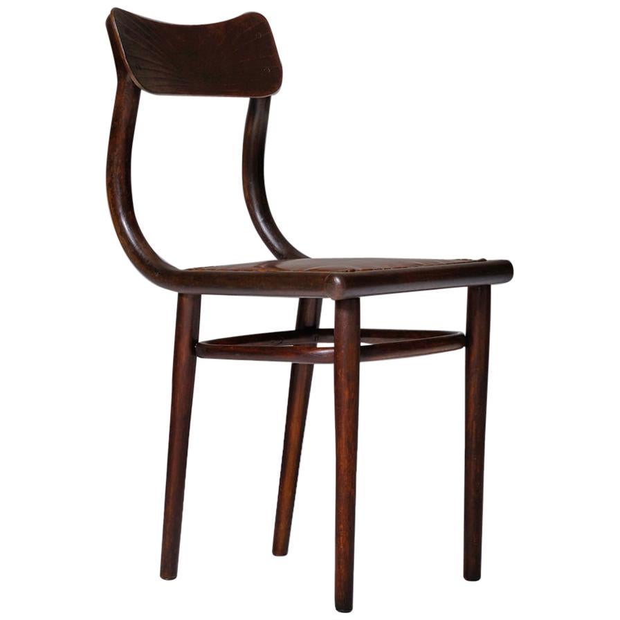 Thonet Side Chair with Cognac Leather Seat, Early 1900