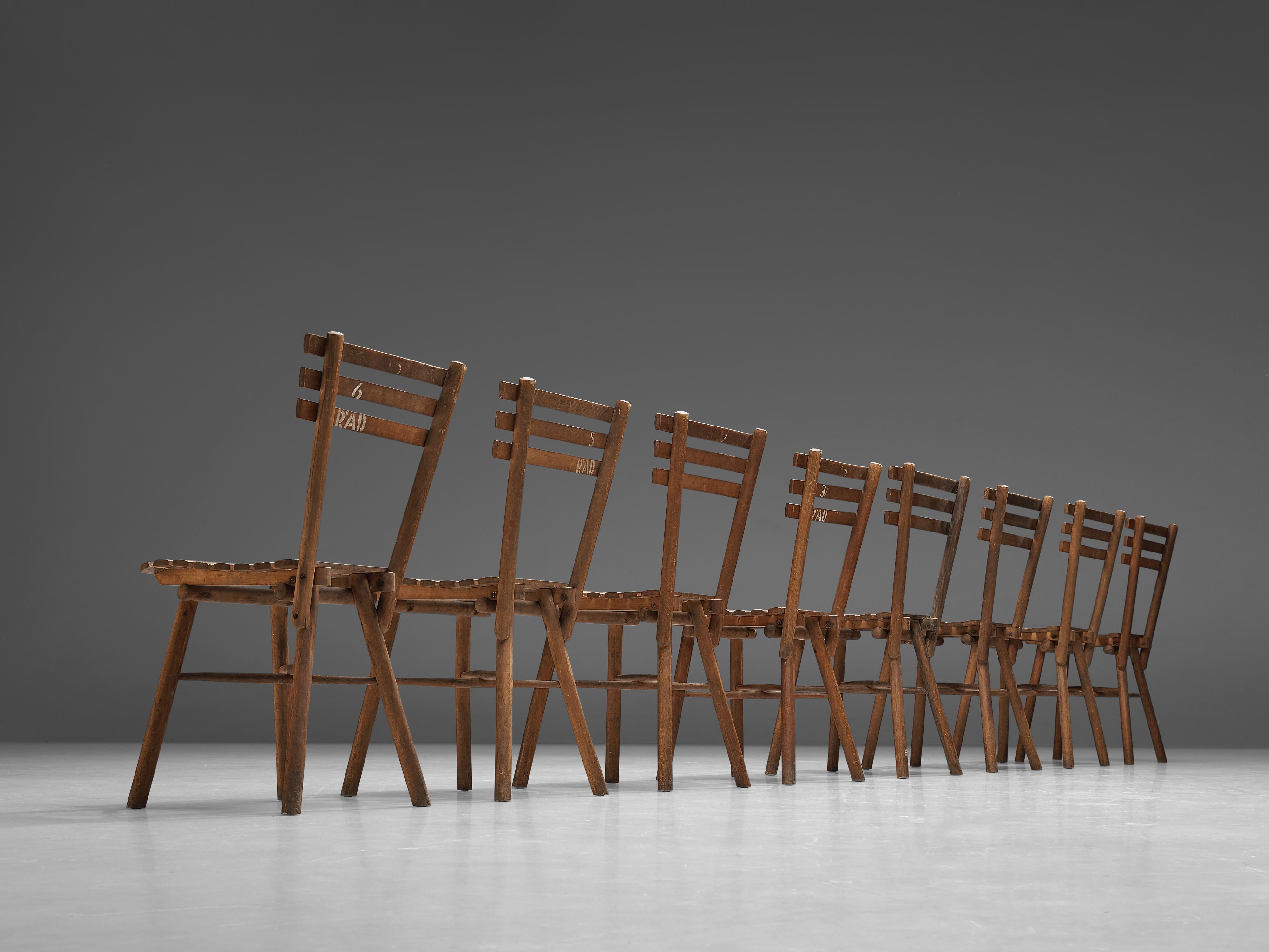Thonet Slat Chairs in Patinated Wood 3