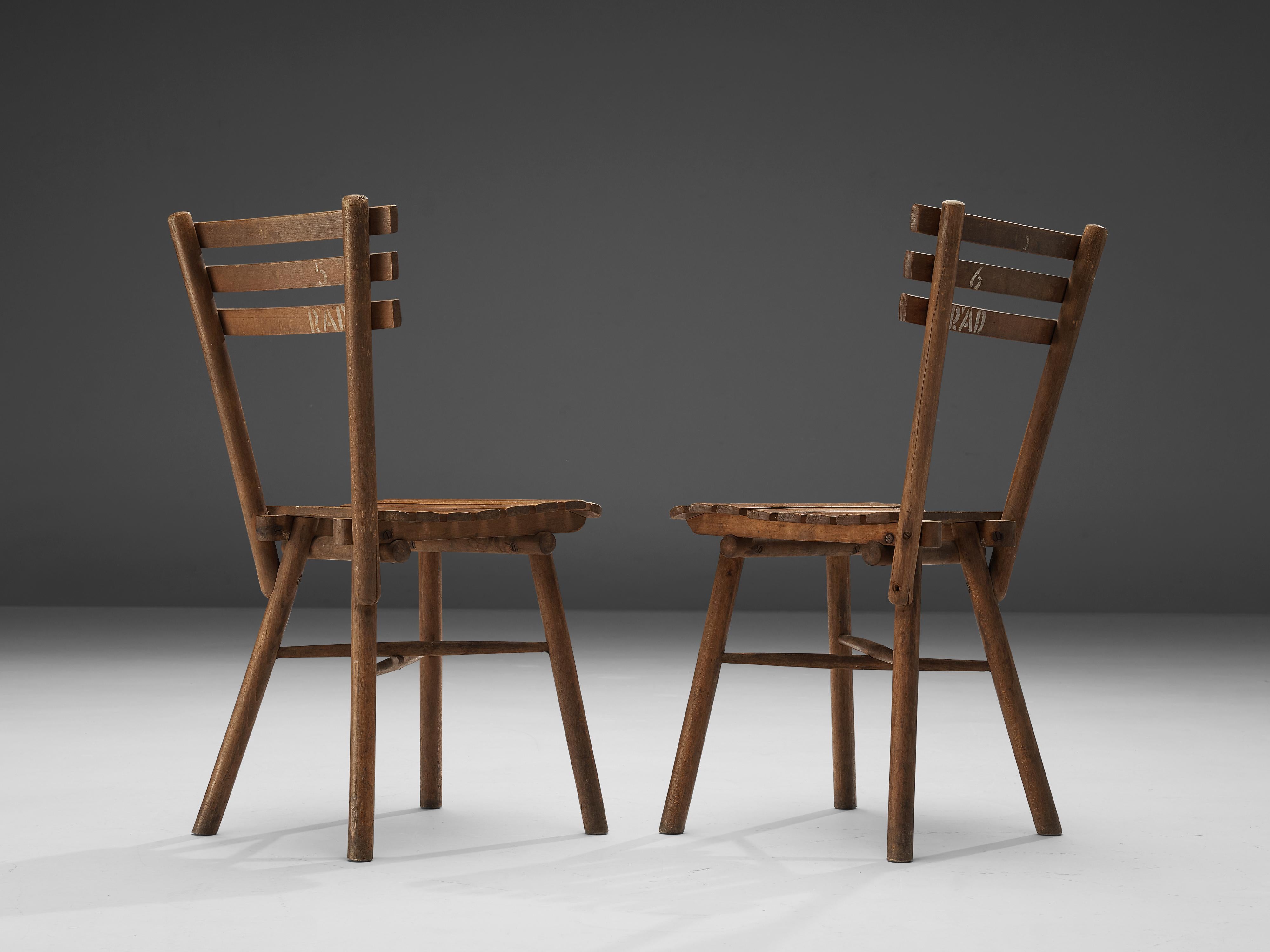 Austrian Thonet Slat Chairs in Patinated Wood