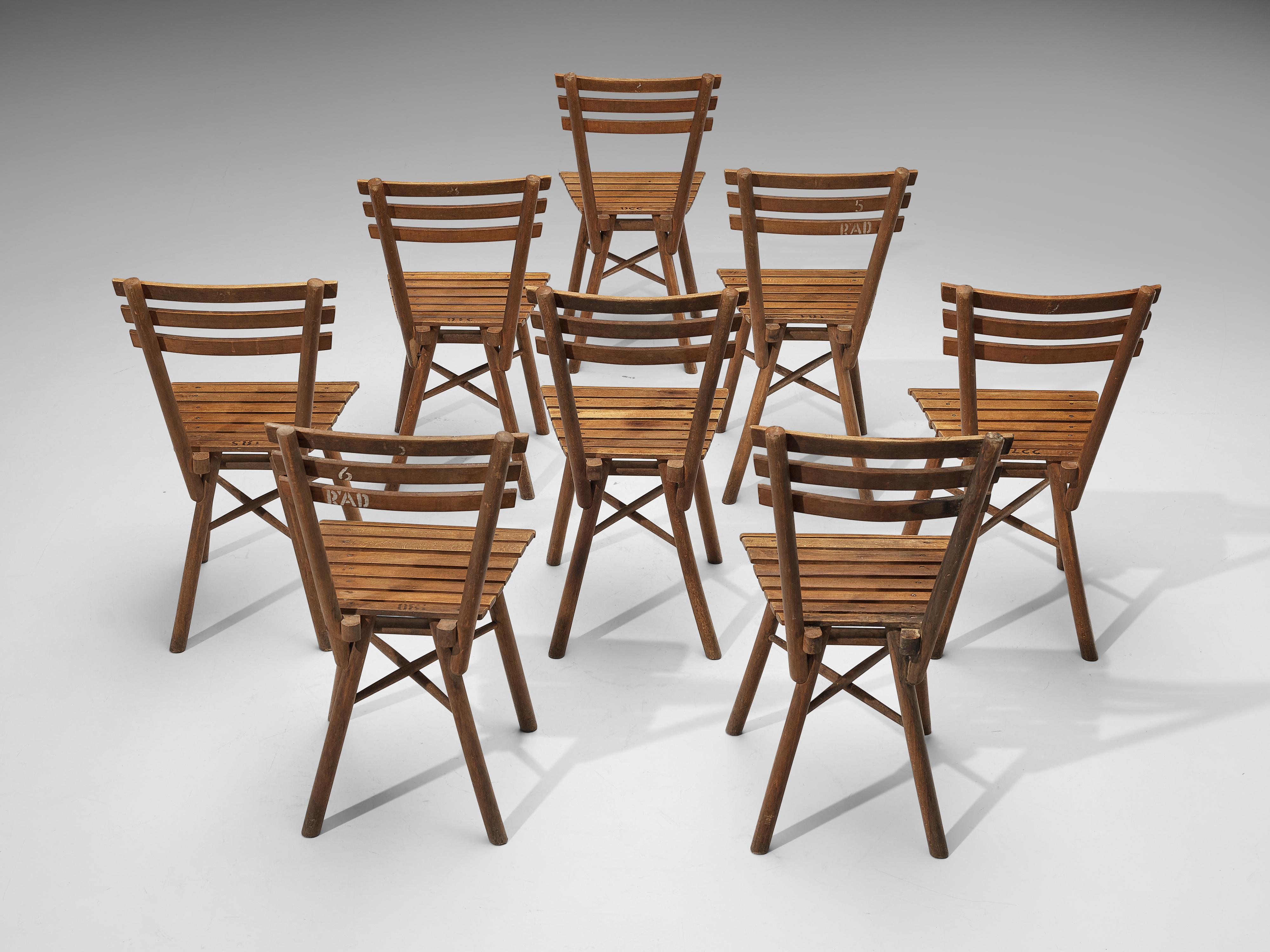 Thonet Slat Chairs in Patinated Wood 1