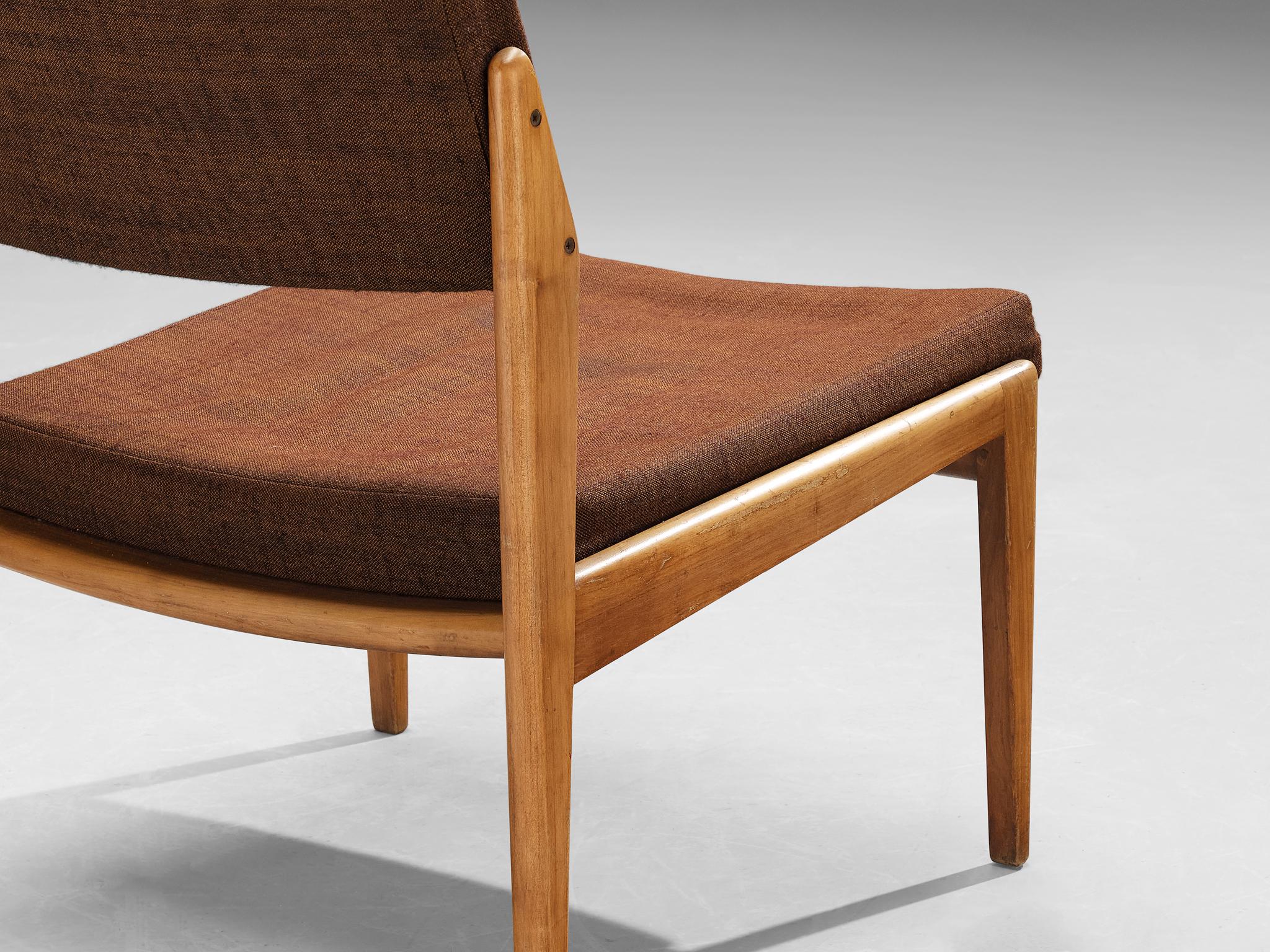 Fabric Thonet Slipper Chair in Cherry and Brown Upholstery For Sale