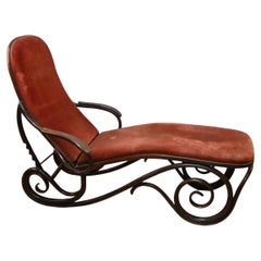 Thonet, stained and curved wooden daybed covered with velvet