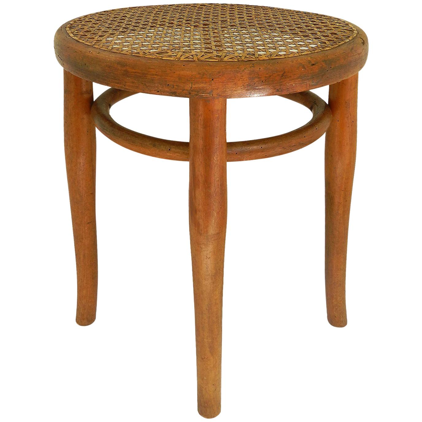 Thonet Stool Caned Bentwood with Original Label, circa 1900