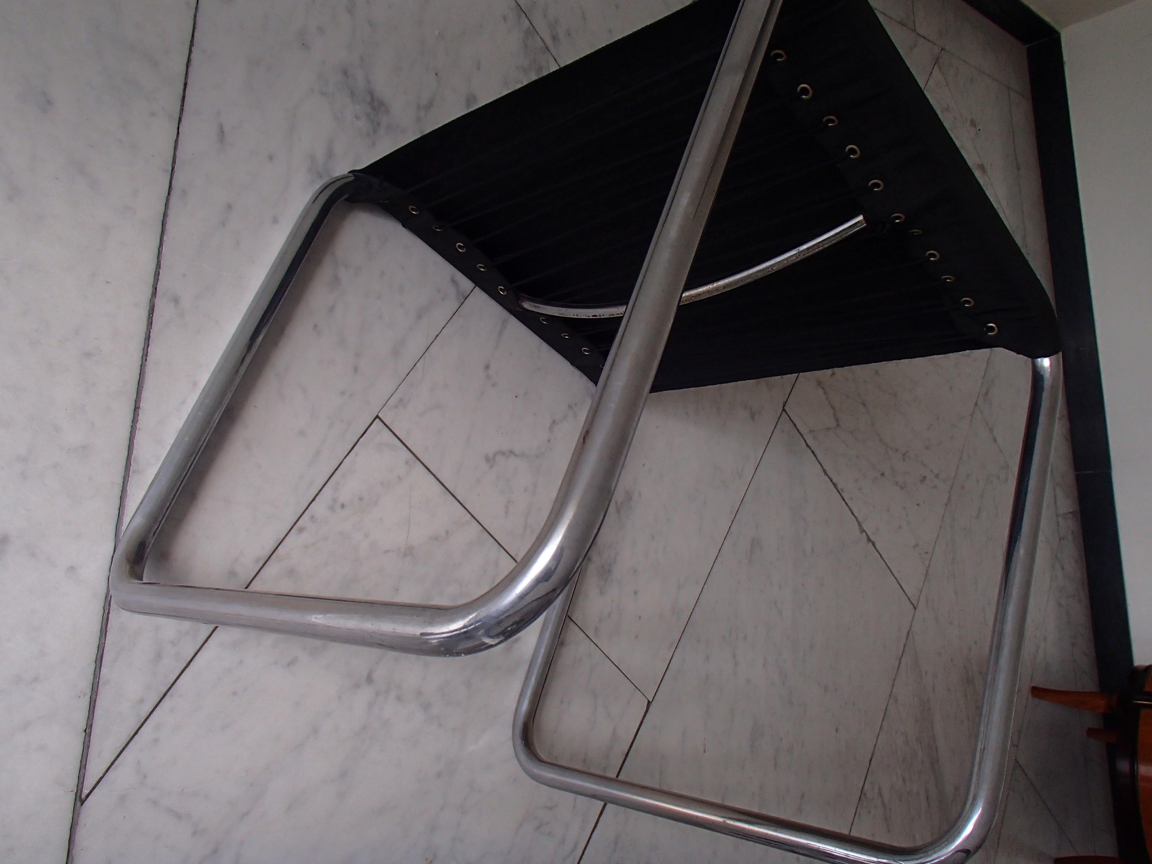 German Thonet Stool Chrome with Black Original Tissues B9s For Sale