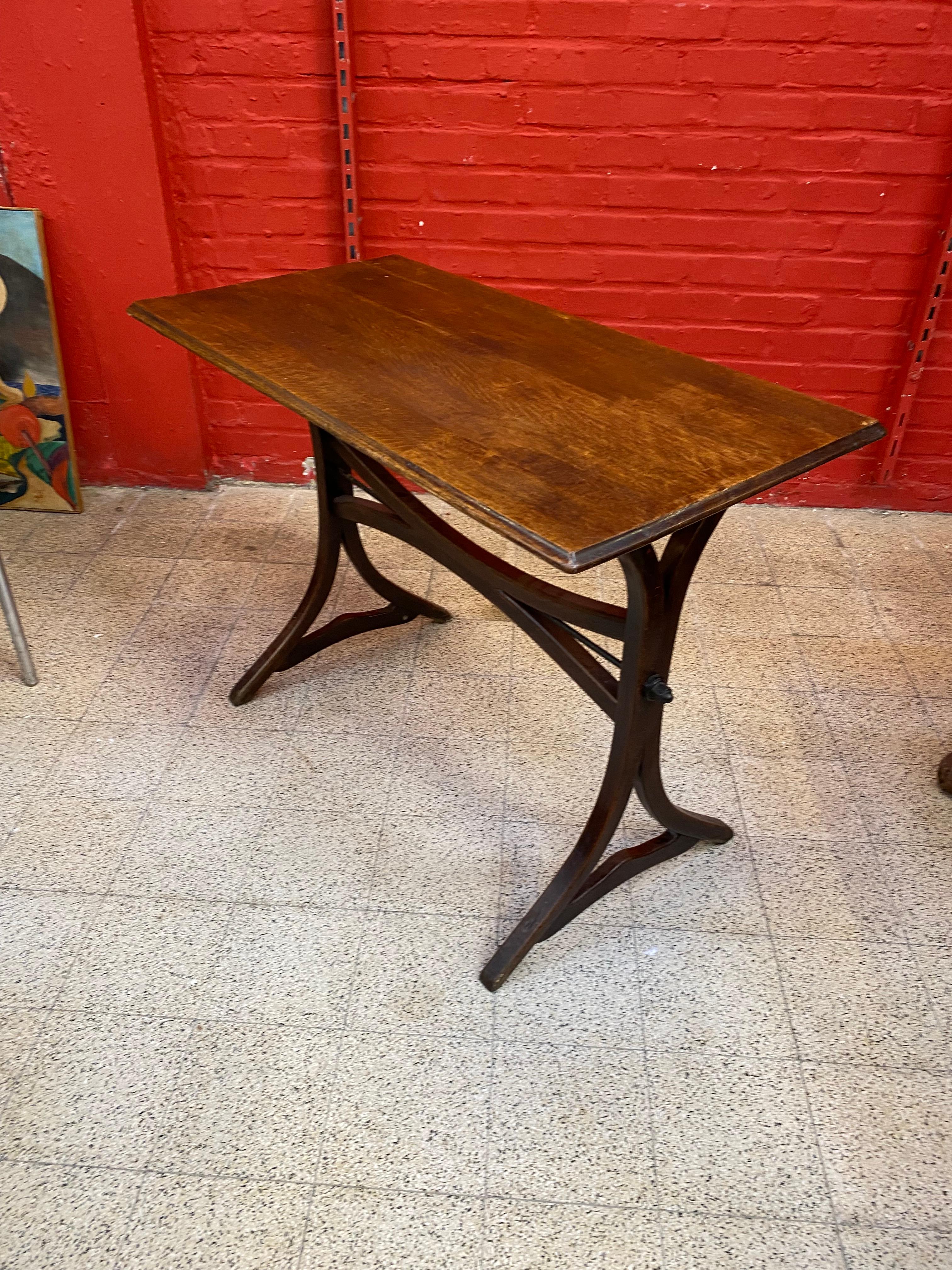 Thonet style Art Nouveau oak bistro table, circa 1900.