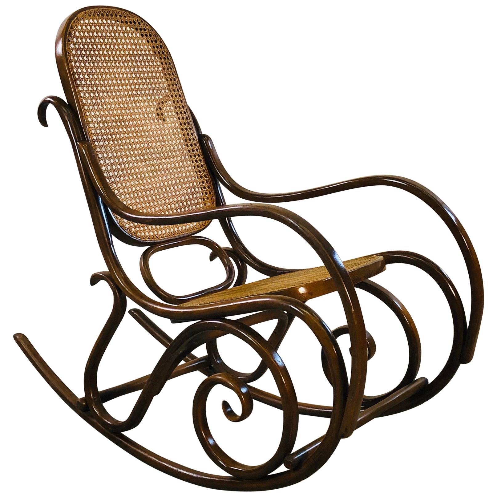 Thonet Style Beechwood and Cane Rocking Chair