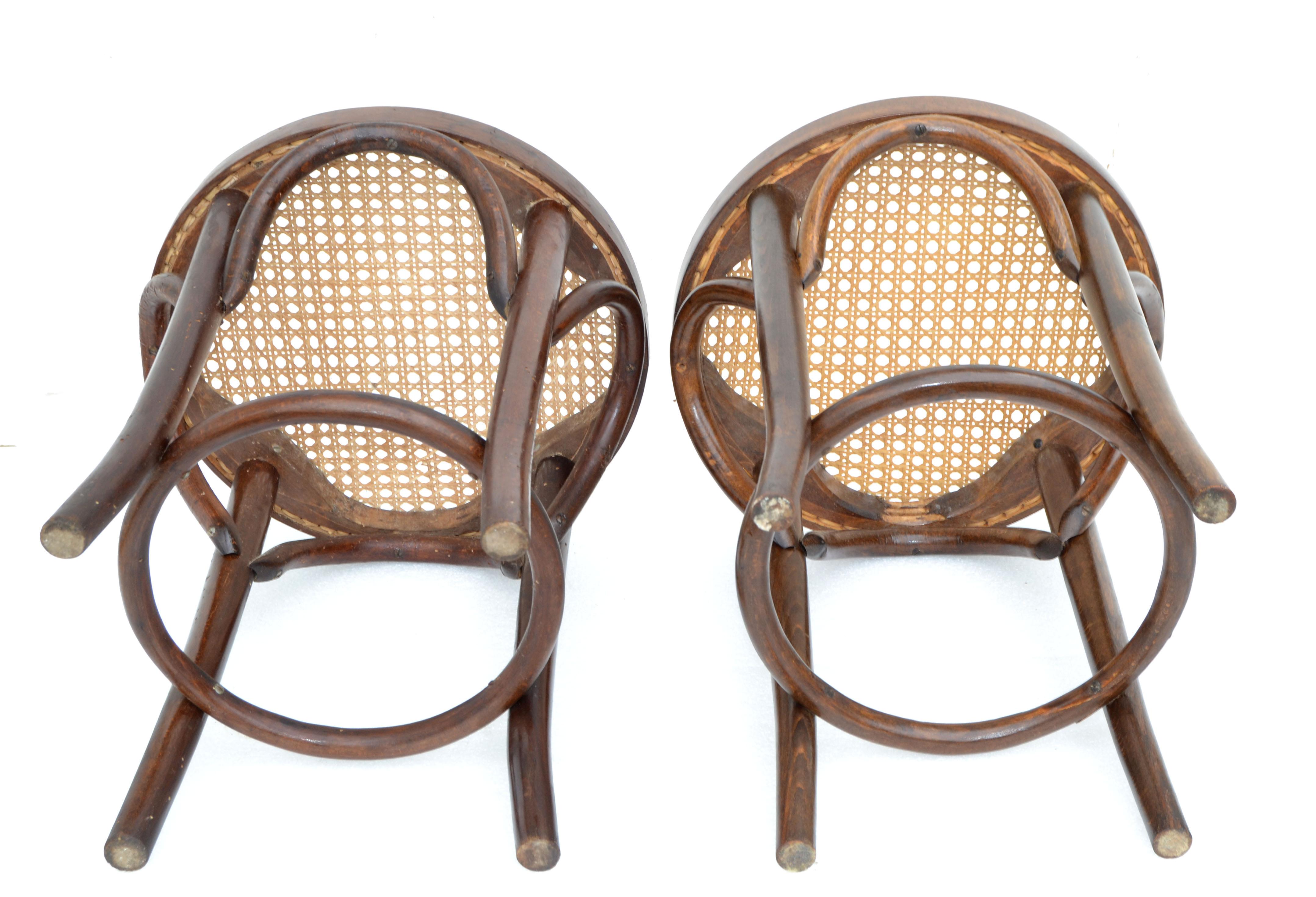 Thonet Style Bentwood Stool & Handwoven Cane Seat Mid-Century Modern, 2 1