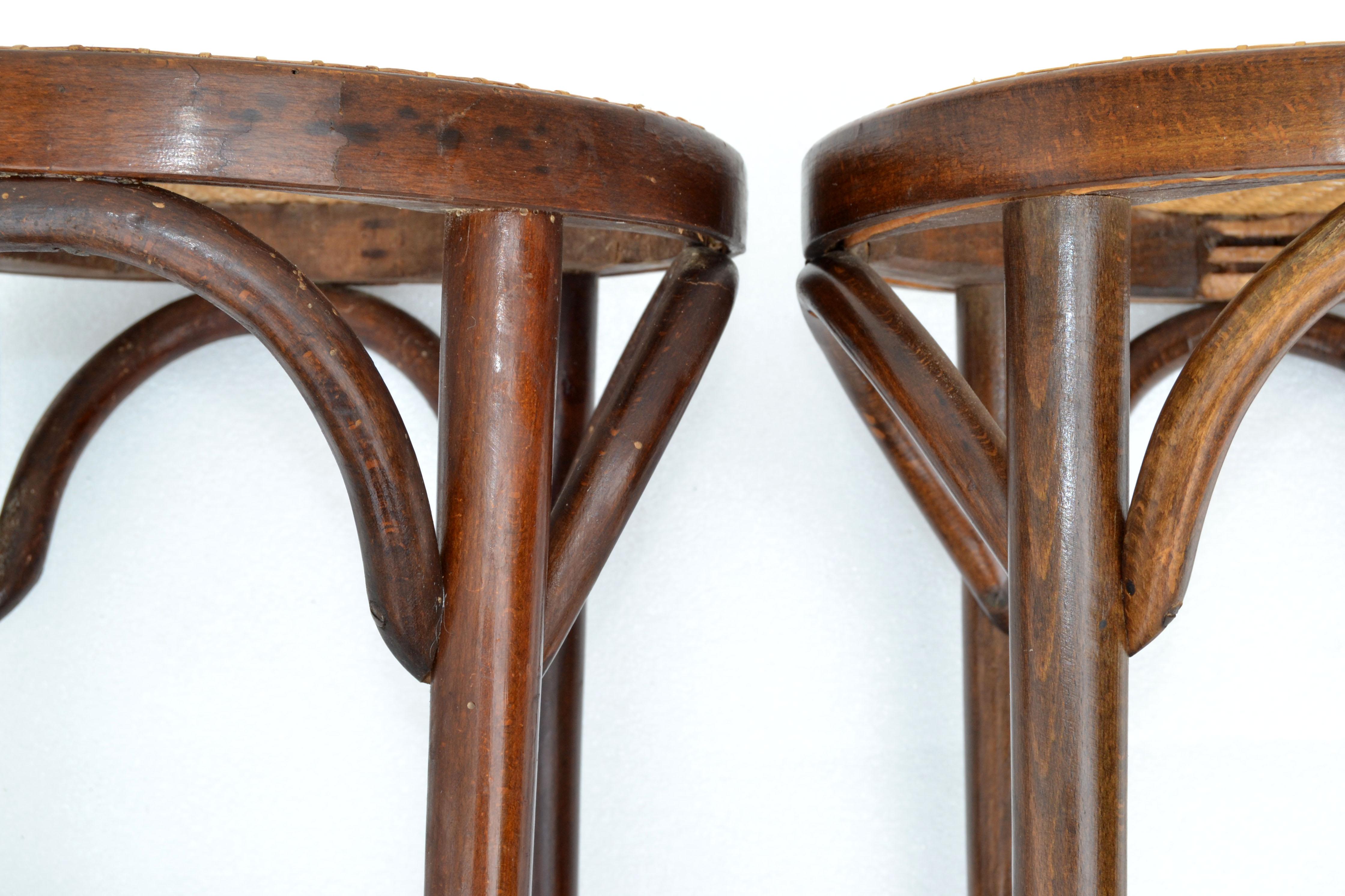 Thonet Style Bentwood Stool & Handwoven Cane Seat Mid-Century Modern, 2 2