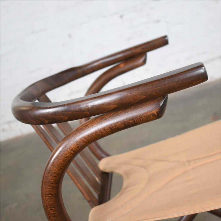 Style Bentwood Walnut Tone Folding Chair with Canvas Sling Seat