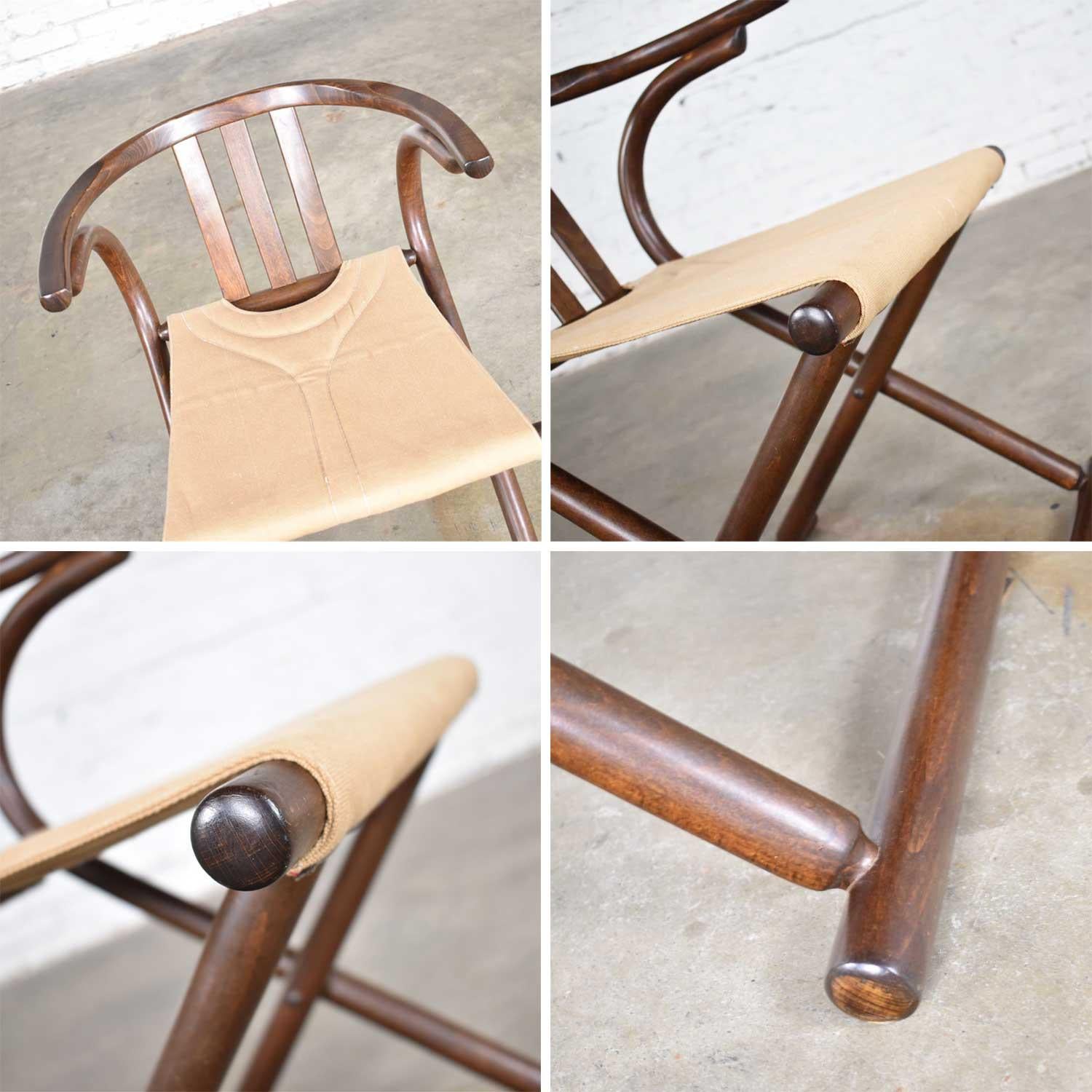 Thonet Style Bentwood Walnut Tone Folding Chair with Canvas Sling Seat, Romania In Good Condition In Topeka, KS