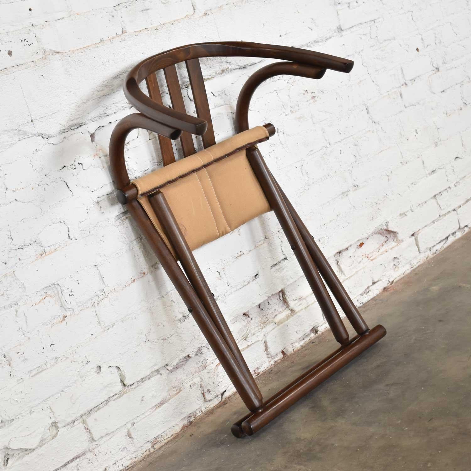 20th Century Thonet Style Bentwood Walnut Tone Folding Chair with Canvas Sling Seat, Romania