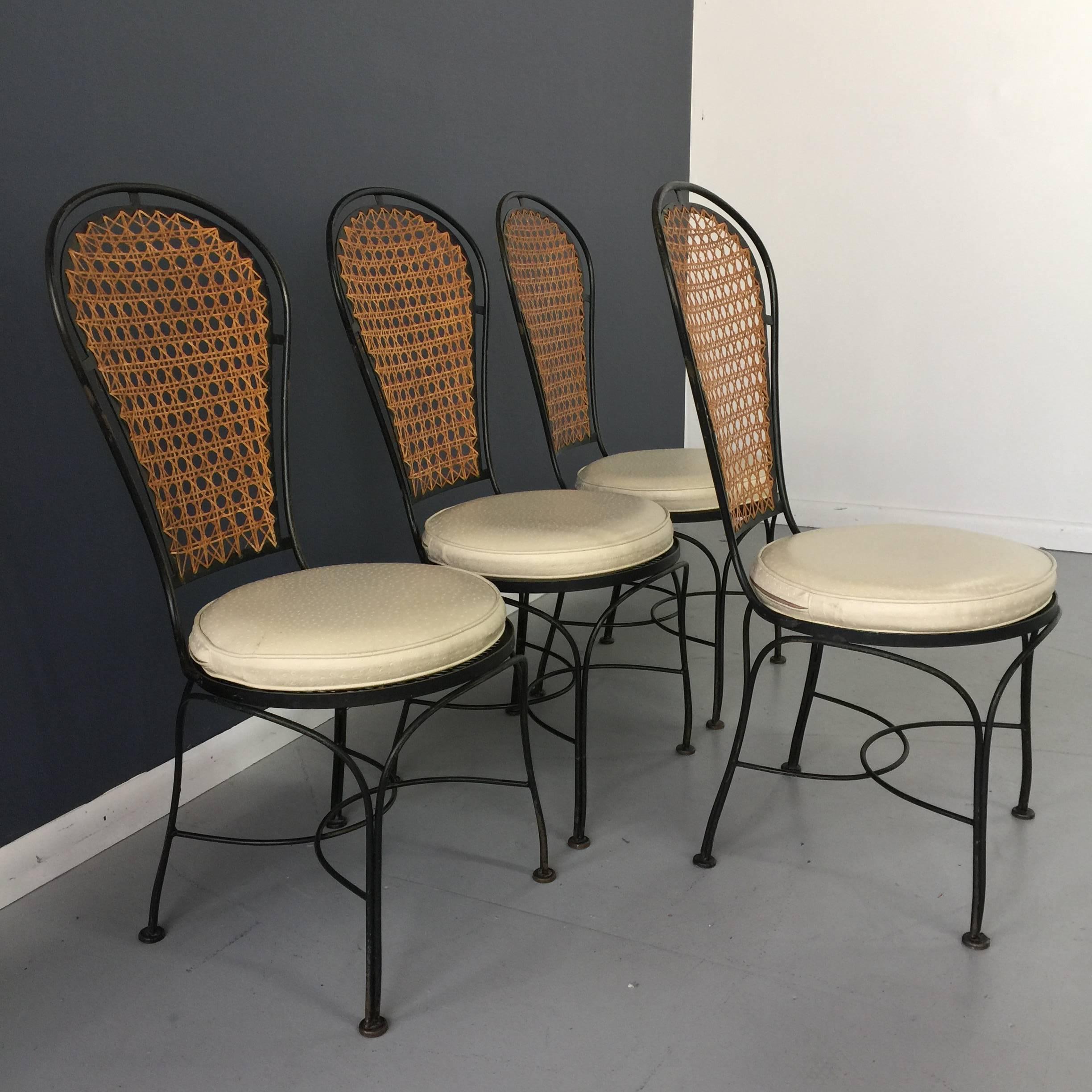 Mid-Century Modern Thonet Style Caned Black Iron Bistro Dining Chairs