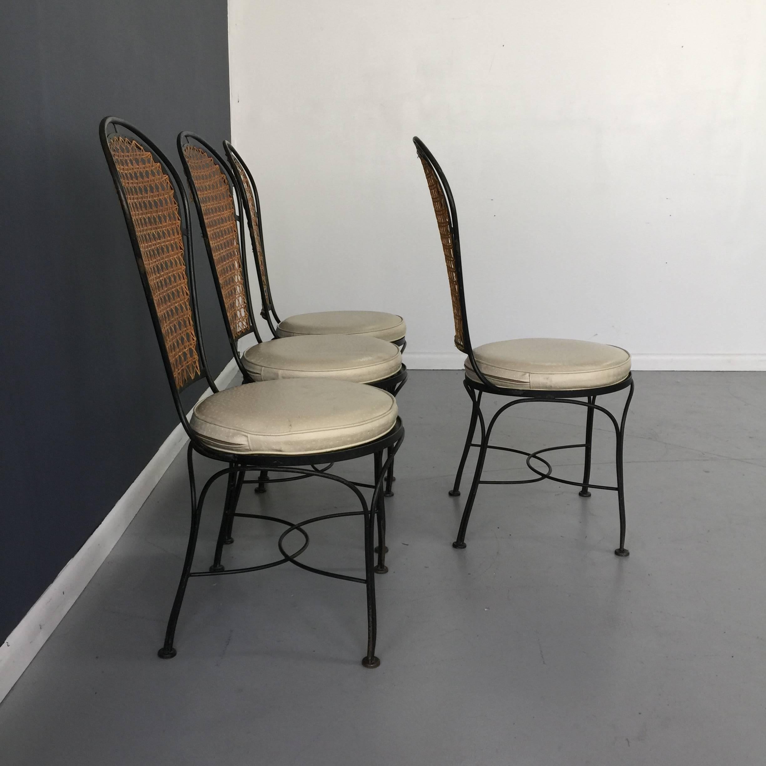 American Thonet Style Caned Black Iron Bistro Dining Chairs