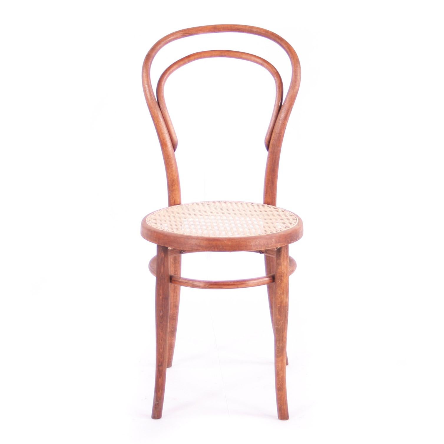 Original piece of furniture after renovation.
Classical and beautiful Thonet chair, which was made in 1900-1910. Bent furniture was very popular and made in several factories. The chair is made of bentwood and the seat is handwoven with rattan. The